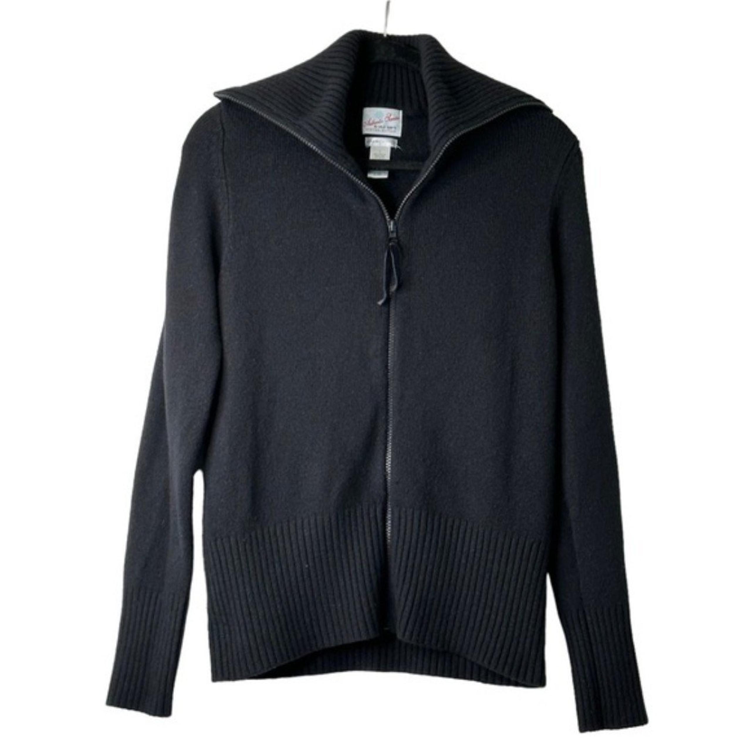 Vtg Rare Old Navy Winter Angora Lambswool Blend Black Full Zip Sweater Sz L