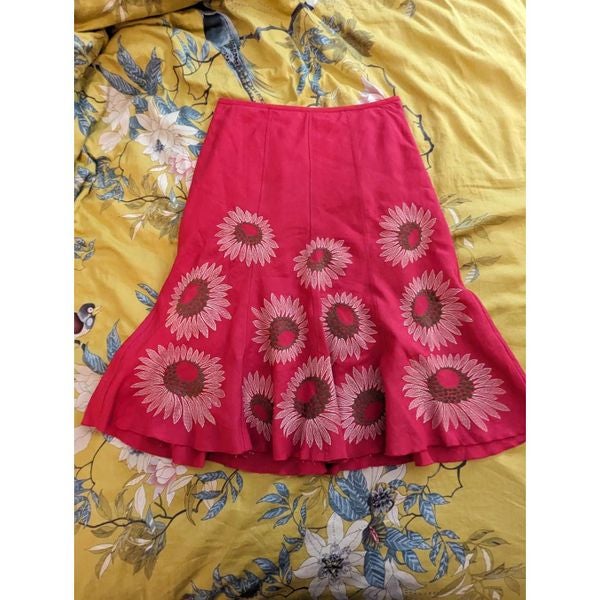 nic+Zoe pink sunflower midi skirt linen blend euc sz 4