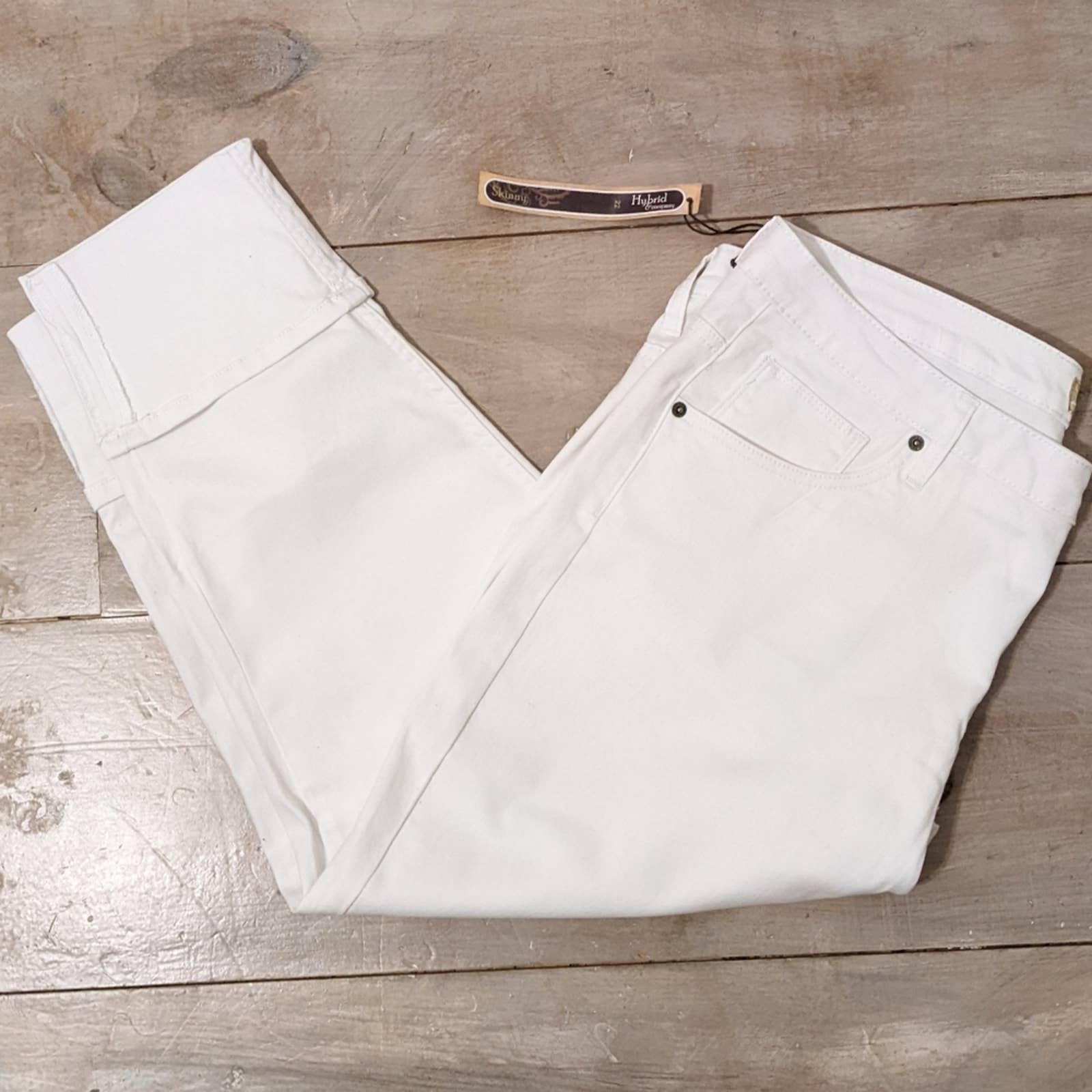 Hybrid and Company Cropped Deep Cuff White Denim Skinny Jeans Size 22 NWT