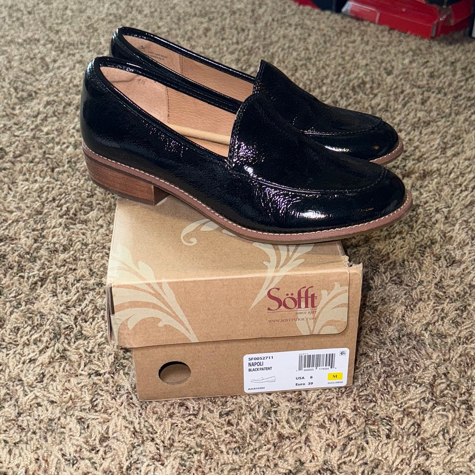 Sofft Womens Napoli Black Patent Leather Loafers Shoes Size 8 Medium New