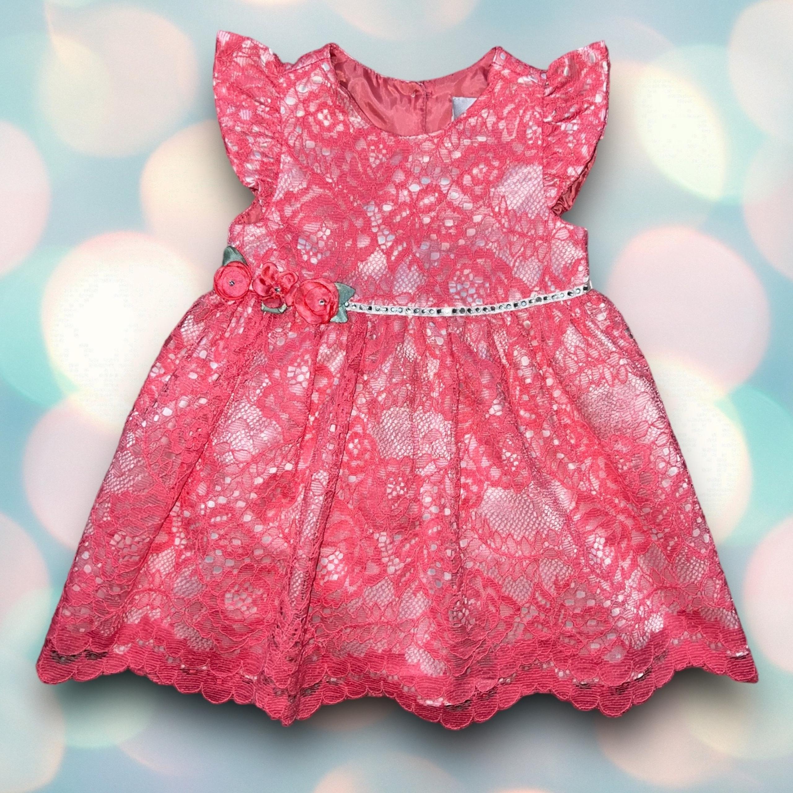 Rare Editions Baby Girl’s Lace Floral Rhinestone Dress Size 24 Months