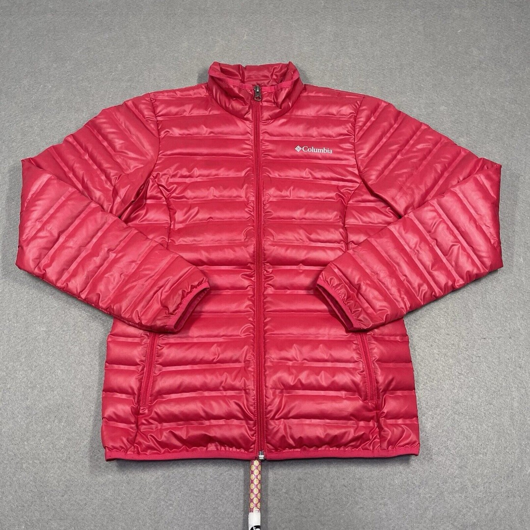 Columbia Jacket Womens Medium Salmon Pink Puffer Duck Down Lightweight Hiking