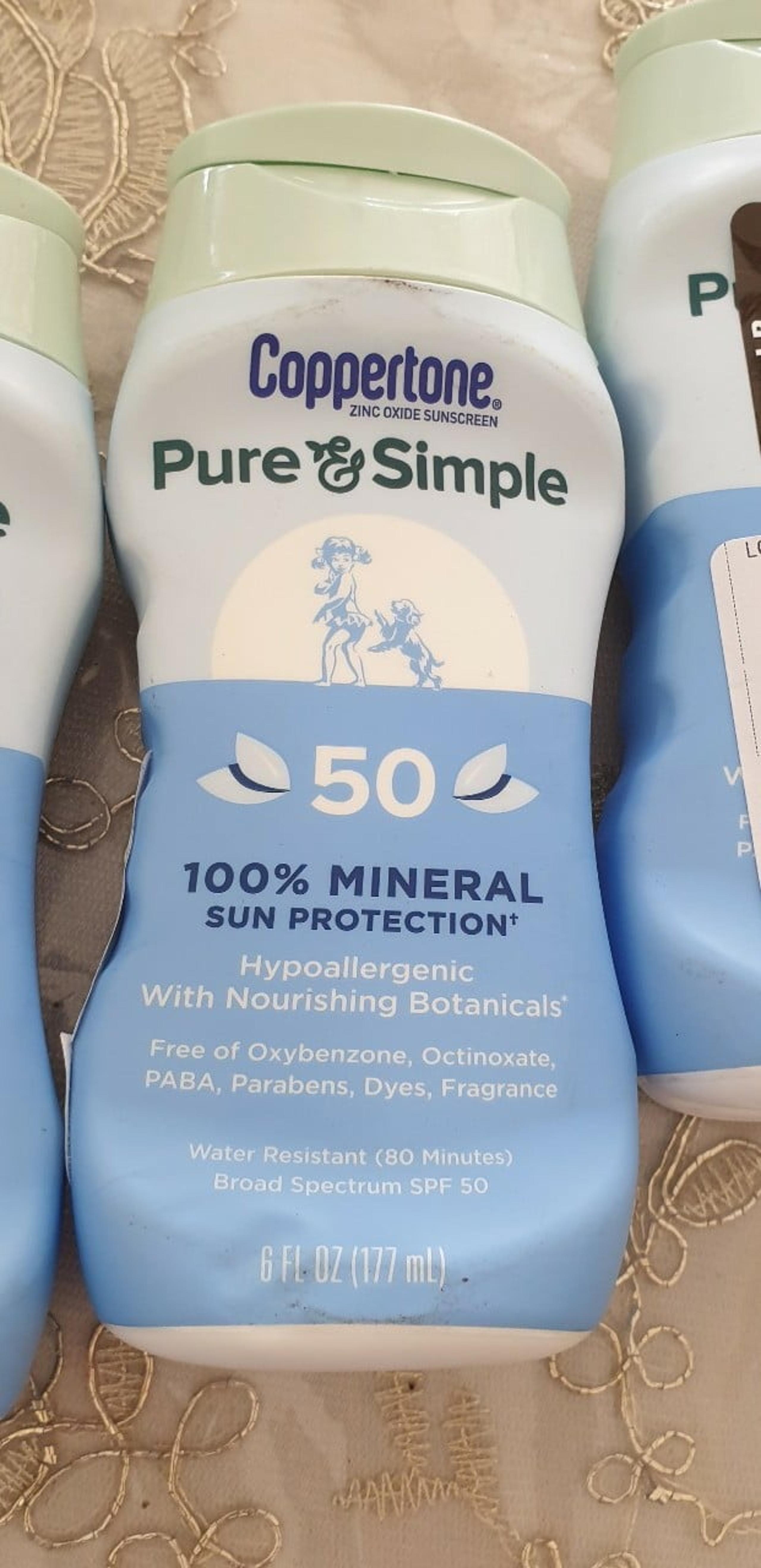 Coppertone Pure and Simple Zinc Oxide Mineral Sunscreen Lotion SPF 50