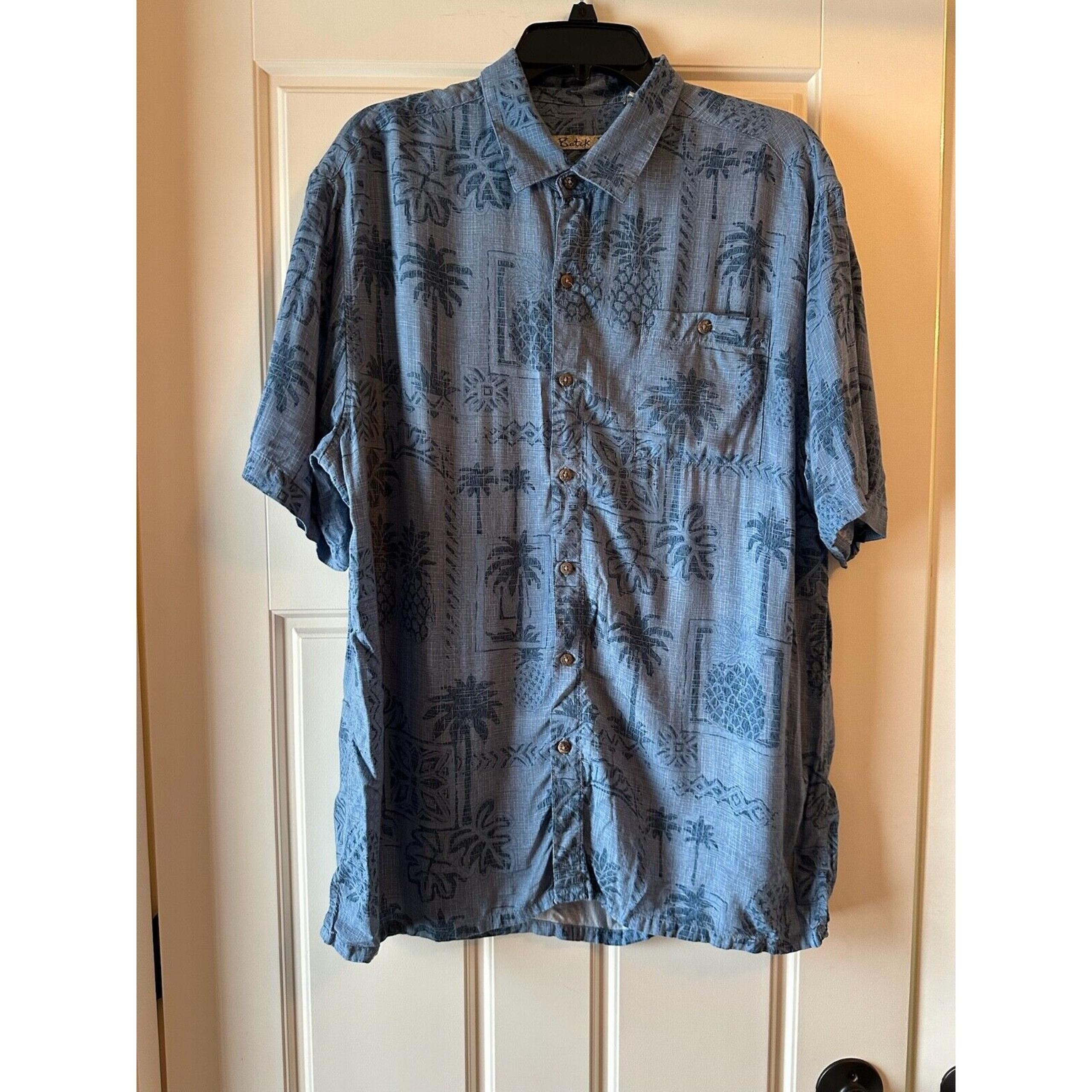 BATIK BAY Shirt Men's XL Short Sleeve Button Up Blue Hawaiian Tropical
