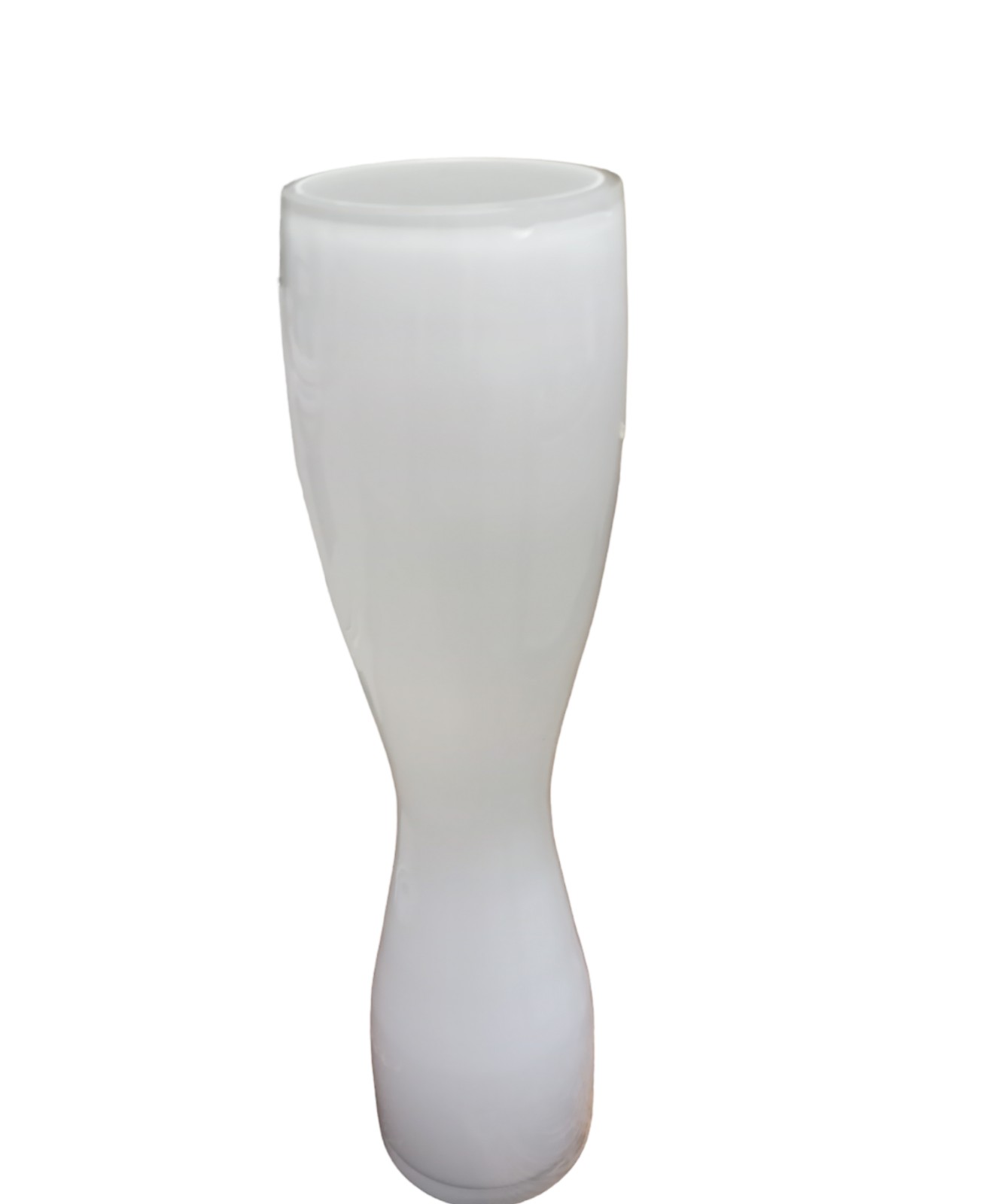 13 white Handblown artglass Vase with clear Glass Overlay Hourglass shape
