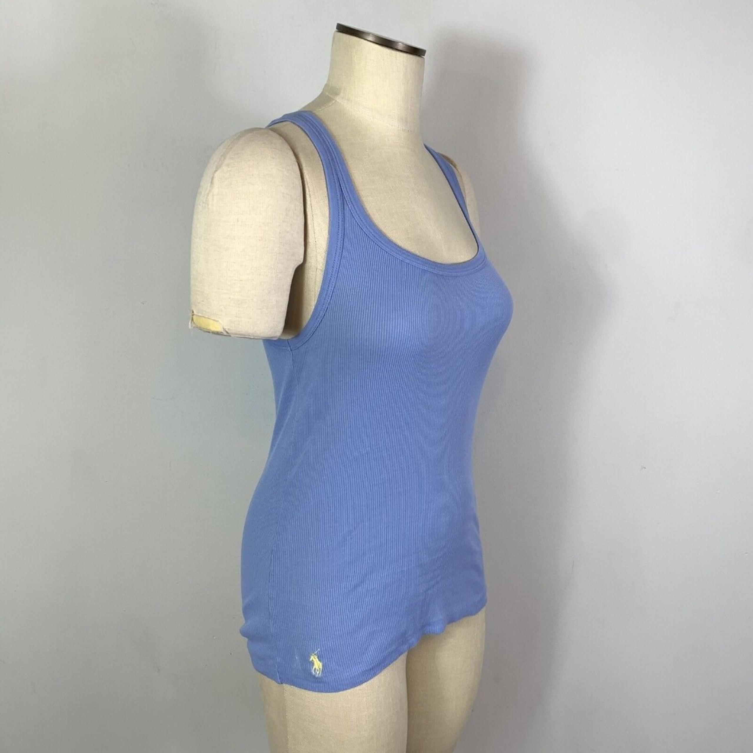 Ralph Lauren Tank Top Women’s Medium Blue Embroidered Logo Scoop Neck Peruvian