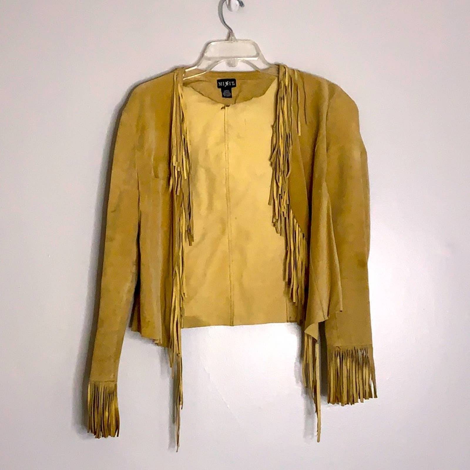 Vintage 70s MIIT Genuine leather western Fringe Jacket women’s large TAN