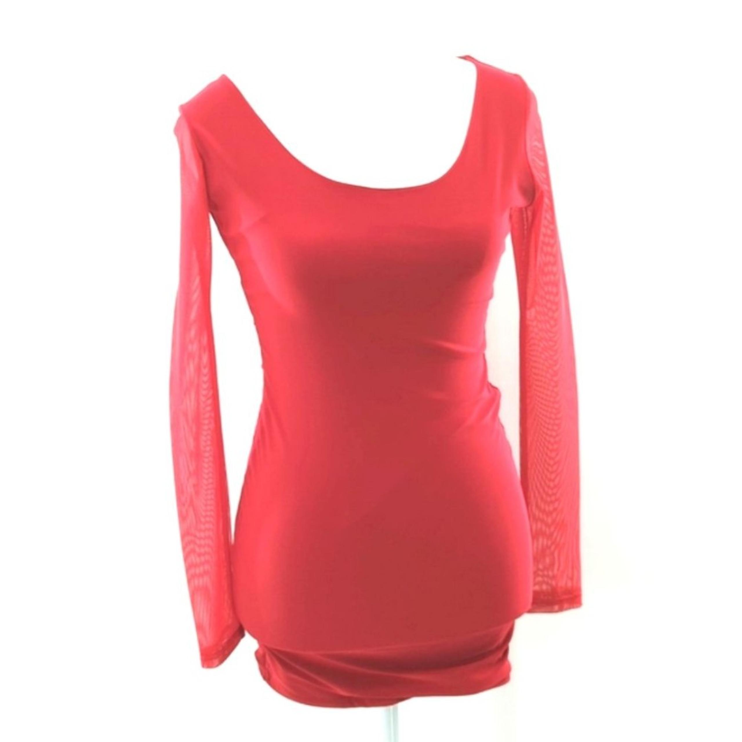 A’GACI Y2K Red Bodycon Asymmetrical Open Back Mesh Sleeve Mini Dress Size Small