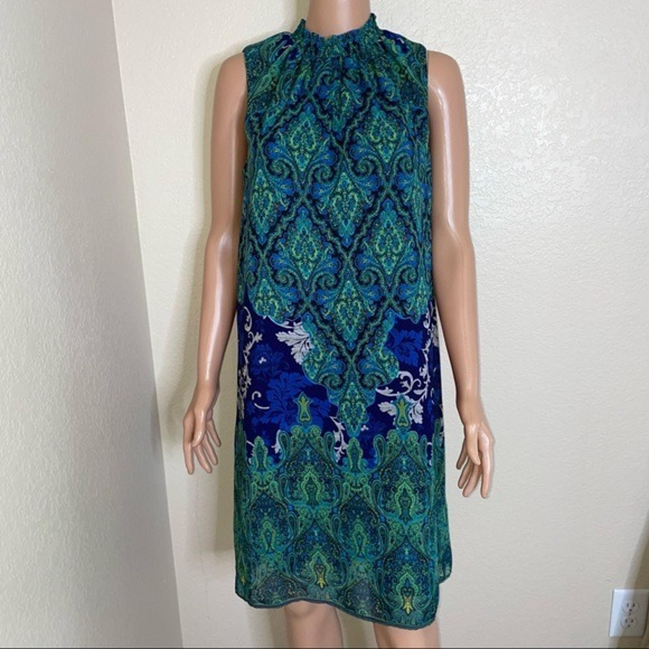 Roz & Ali  Blue/green paisley BoHo knee length dress women’s size M