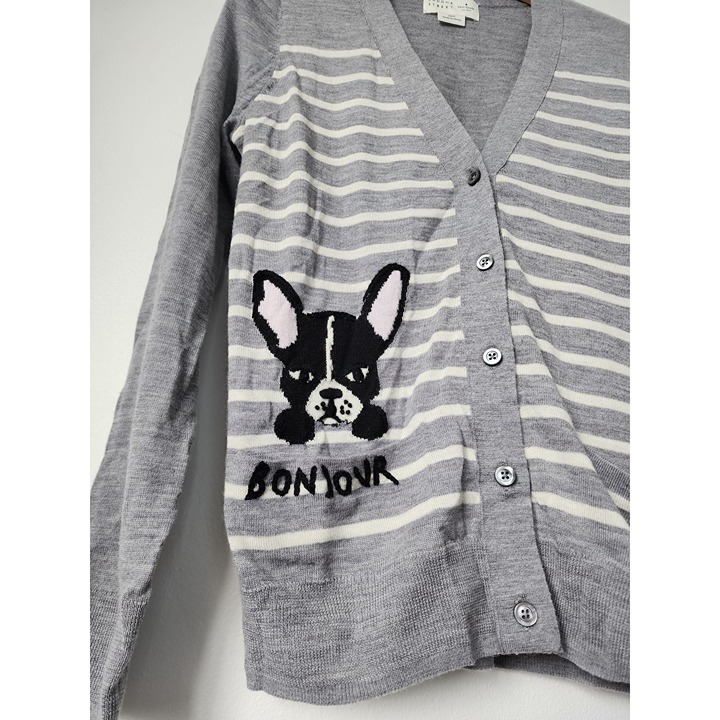 Kate Spade Broome Street Antoine gray frenchie dog knit cardigan S