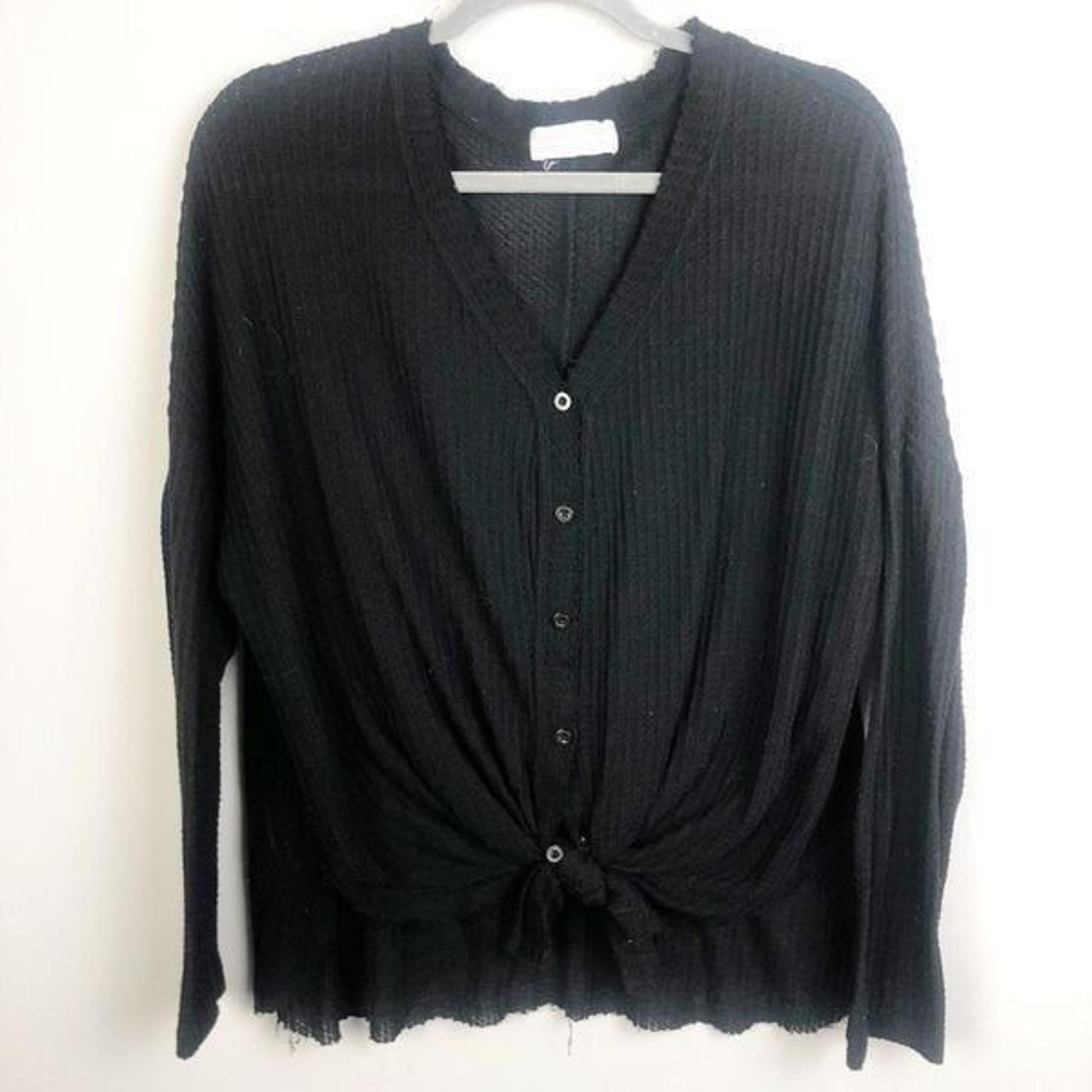 DOUBLE ZERO | Waffle Knit Thermal Long Sleeve Shirt Button & Tie Front Women’s L