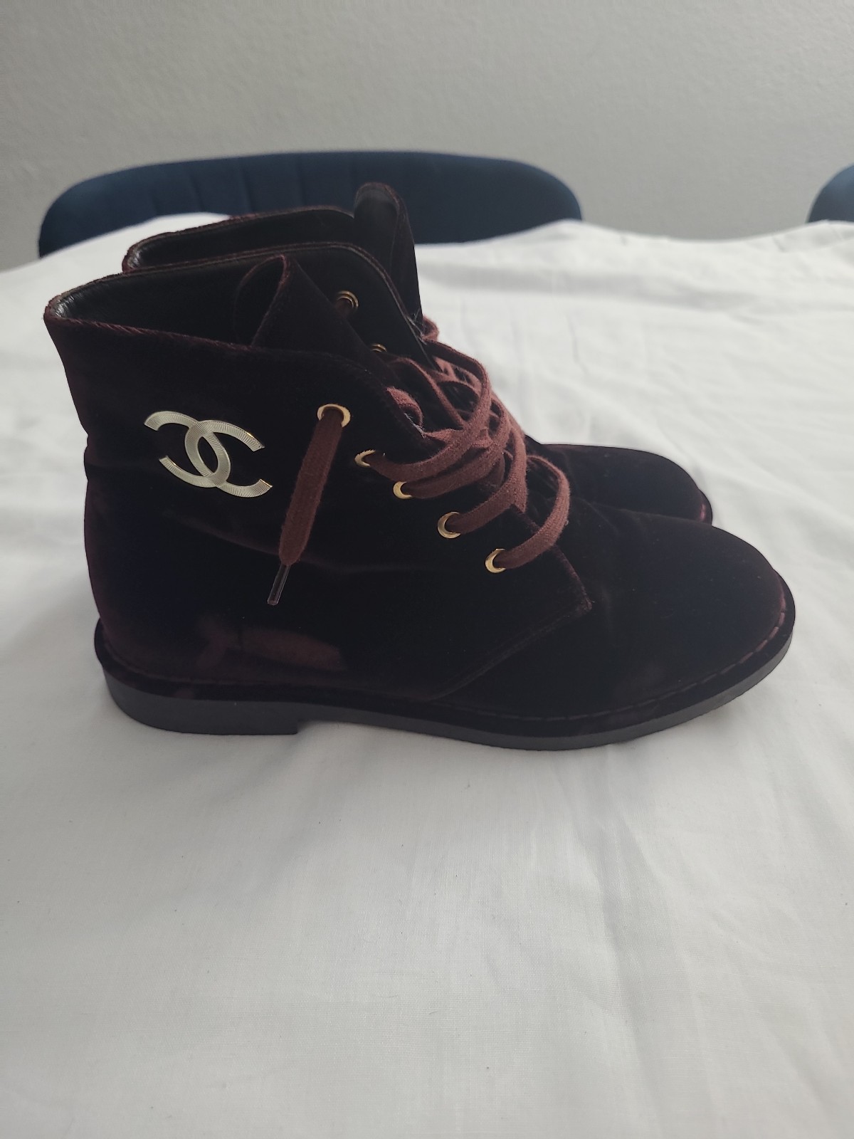 Chanel velvet hotsell combat boots