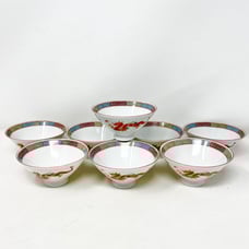 Nakazato Phoenix Dragon Rice / Broth Bowls Set of 8 Pedestal Bottom 4.5 Diam