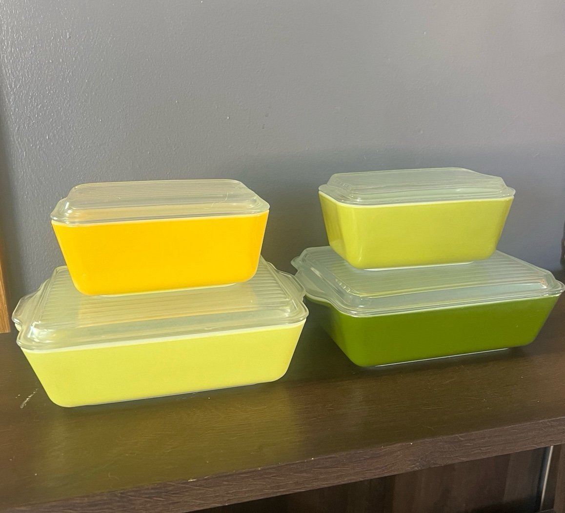 Pyrex green and yellow fridge set
