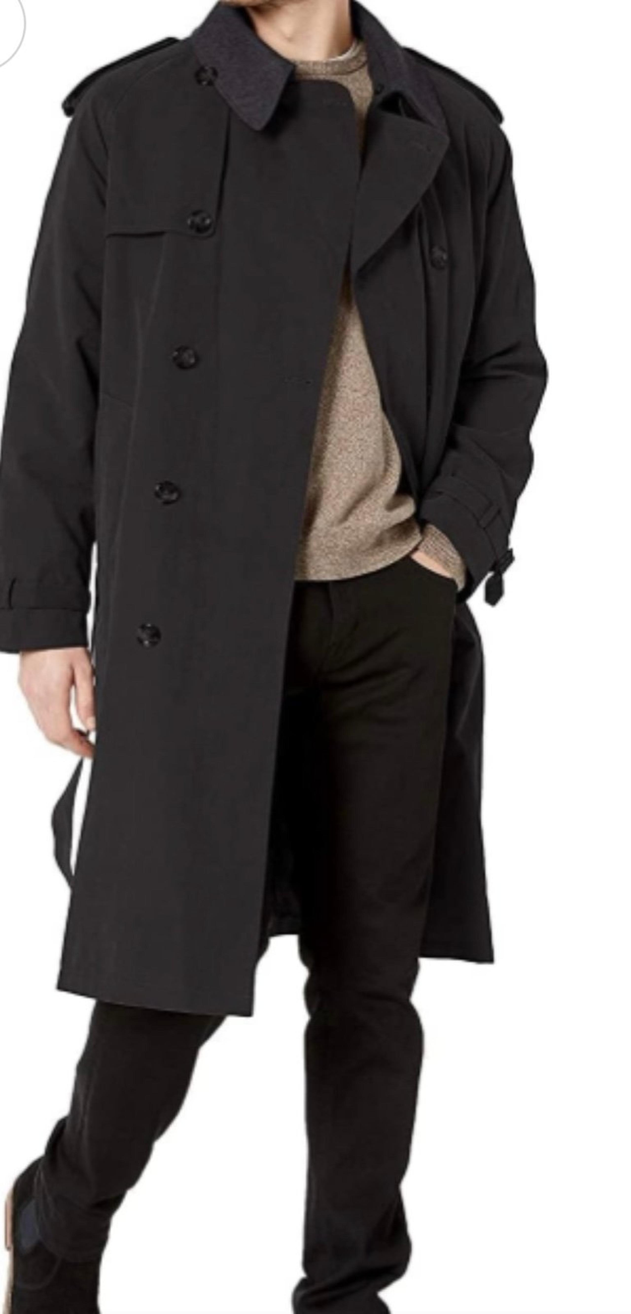 New London Fog Black Long Academia Goth Trench  Coat Men's size 48