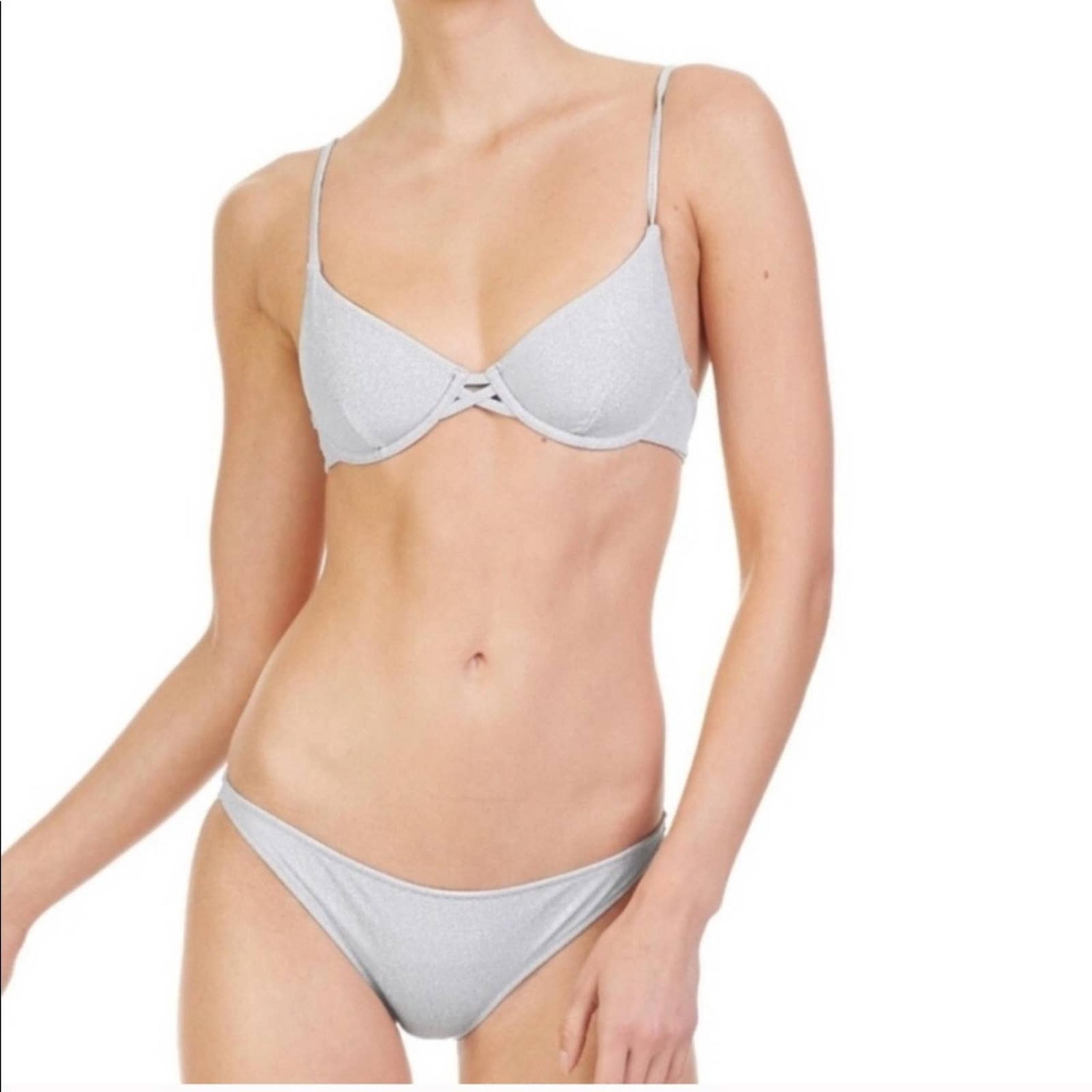 NWT Tori Praver Silver Metallic Bikini Lola Top Marlowe Bottom M