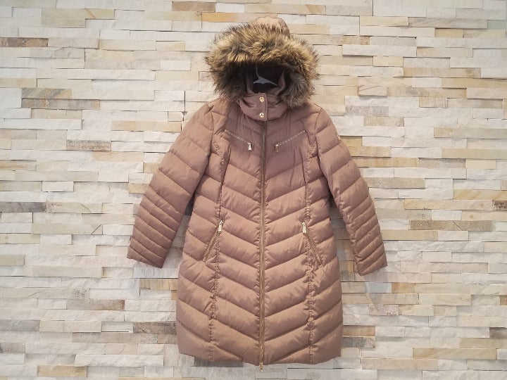 Michael Kors Womens Medium Long Jacket Parka Tan Winter Puff Puffer Coat Ladies