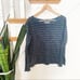 Free People Teal floral striped waffle knit blouse