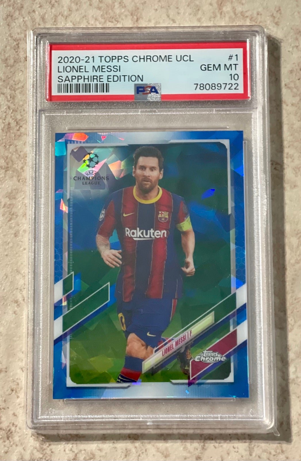 2020-21 TOPPS CHROME SAPPHIRE #1 LIONEL MESSI REFRACTOR BARCELONA SP PSA 10 GEM