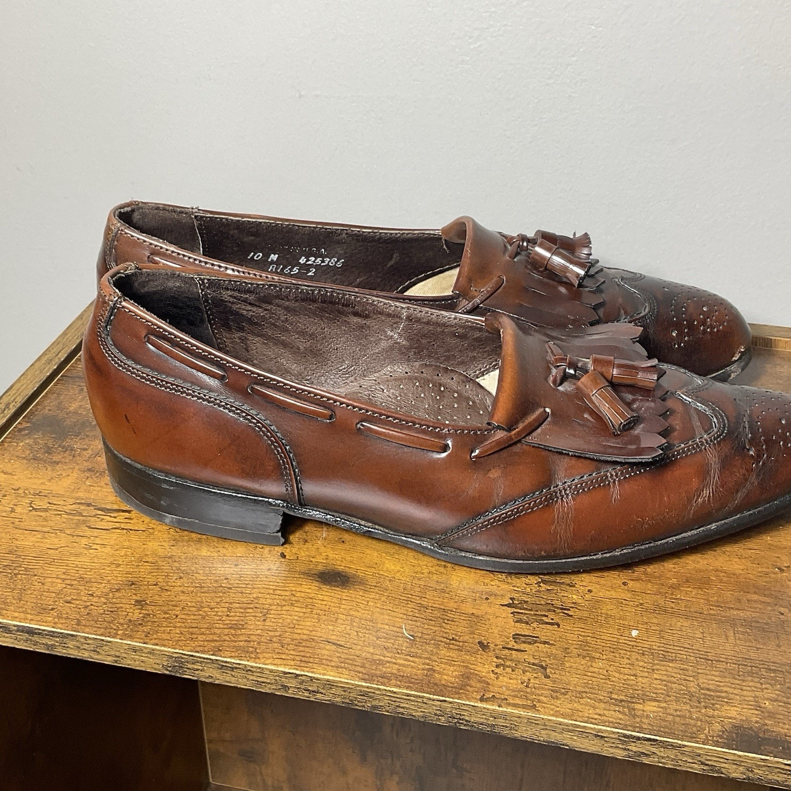 Vintage Dexter Tassel Loafers 10M USA Made Brown Leather Kiltie Wingtip Shoes
