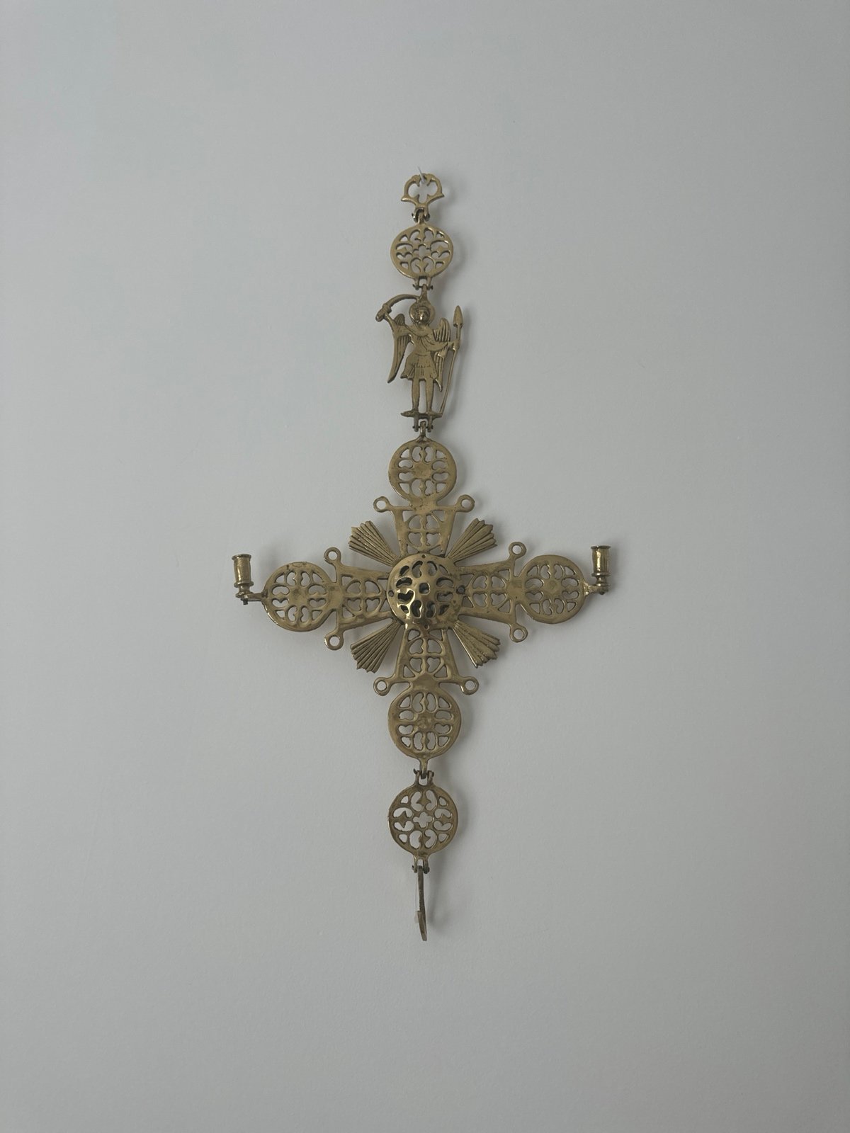 Vintage Large Solid BRASS CROSS ST. Michael gothic European orthodox catholic