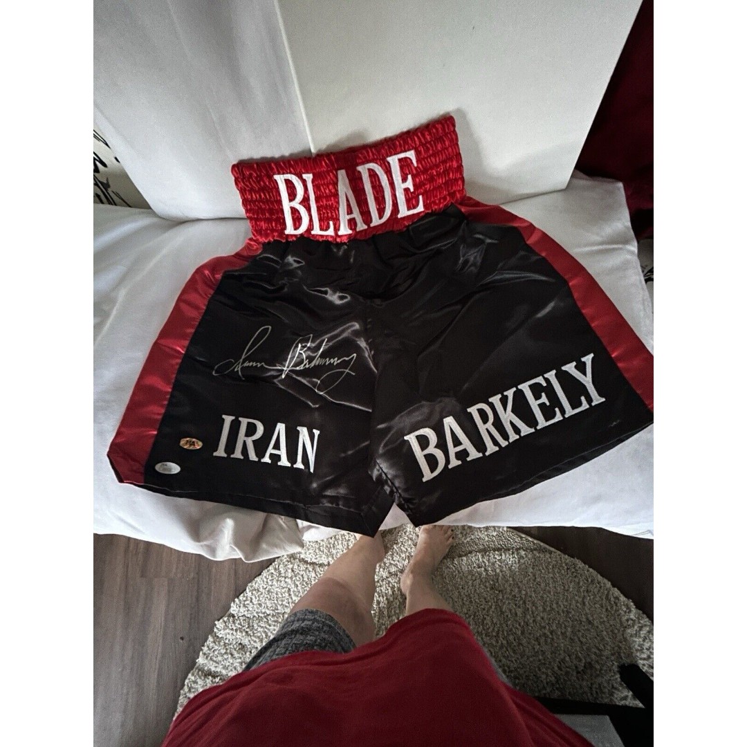 Iran The Blade Barkley Champion hand signed autographed boxing shorts
