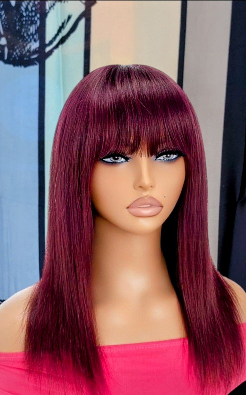 Celebrity wowfactor dark wine burgundy human hair bang wig
