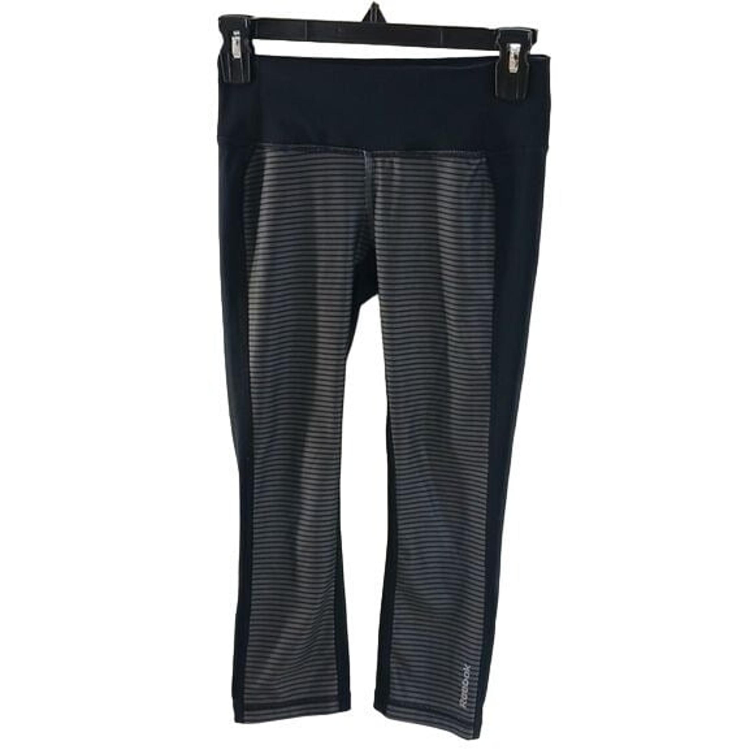 Reebok Leggings Cropped Black Gray Athletic Activewear Womens Size XS