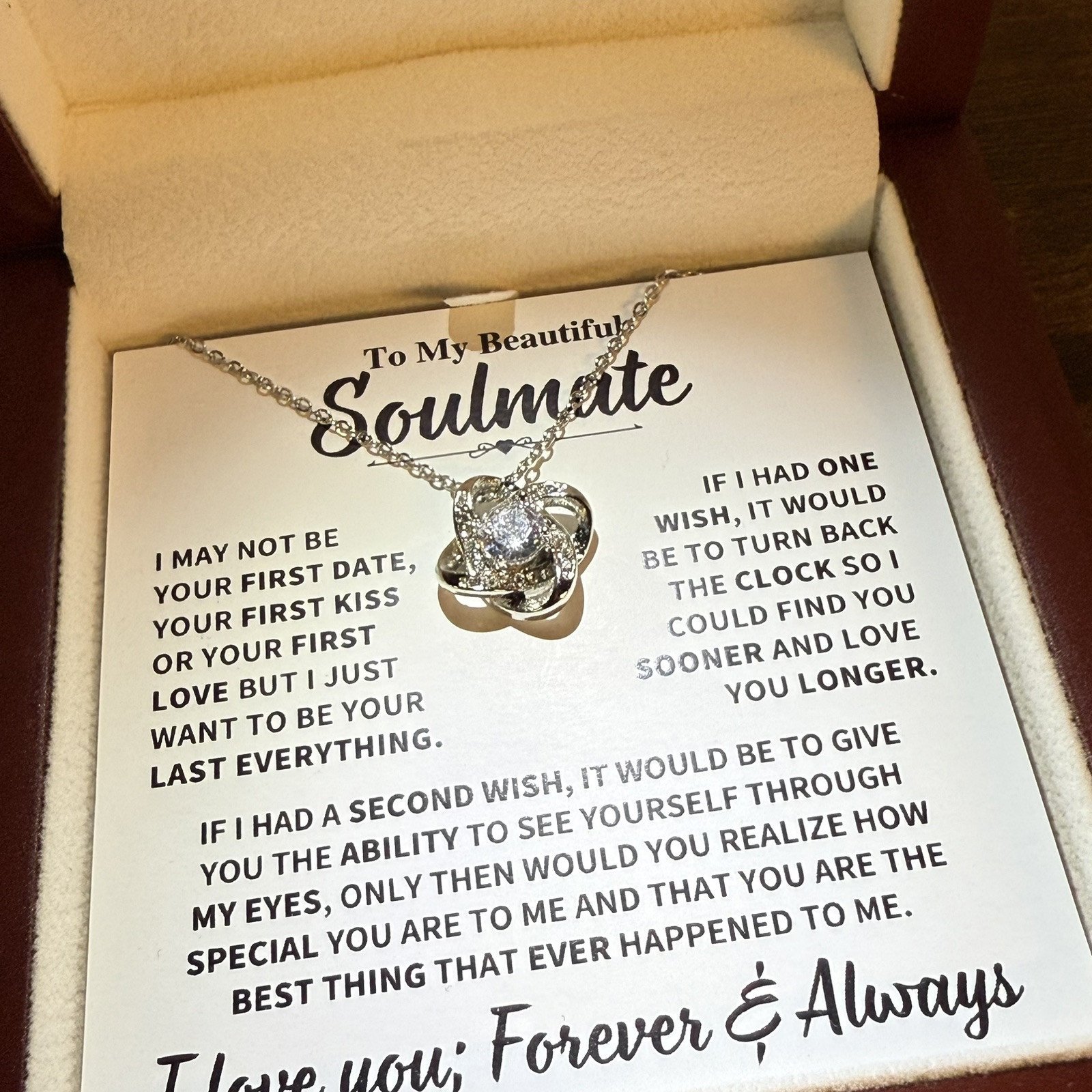 NEW - Love Knot - Soulmate Gift Necklace - Light Up Box - Rhodium