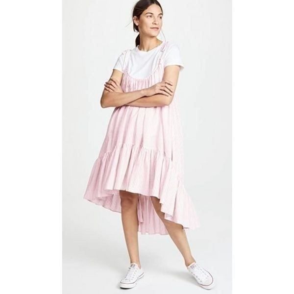 Riller & Fount Diana Striped Ruffled High-Low Dress Gray/White Size: One Size