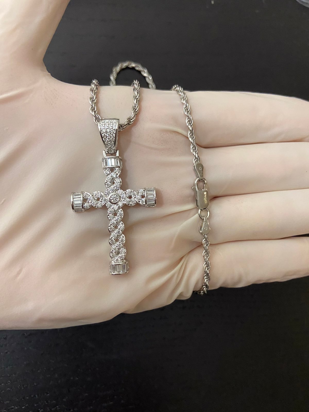 14k white gold 925 diamond cross necklac