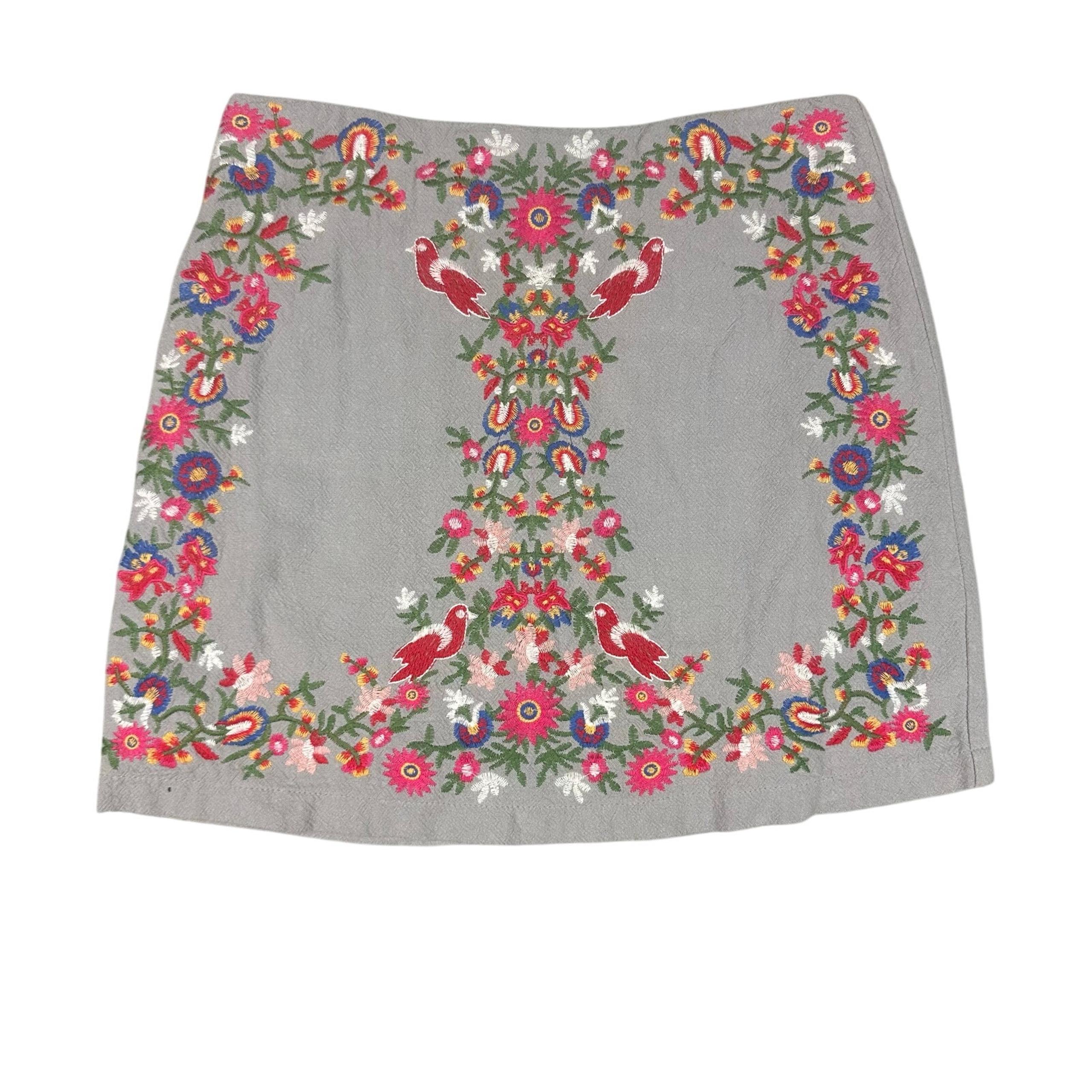 Umgee Size S Gray Floral Embroidered Front Mini Skirt