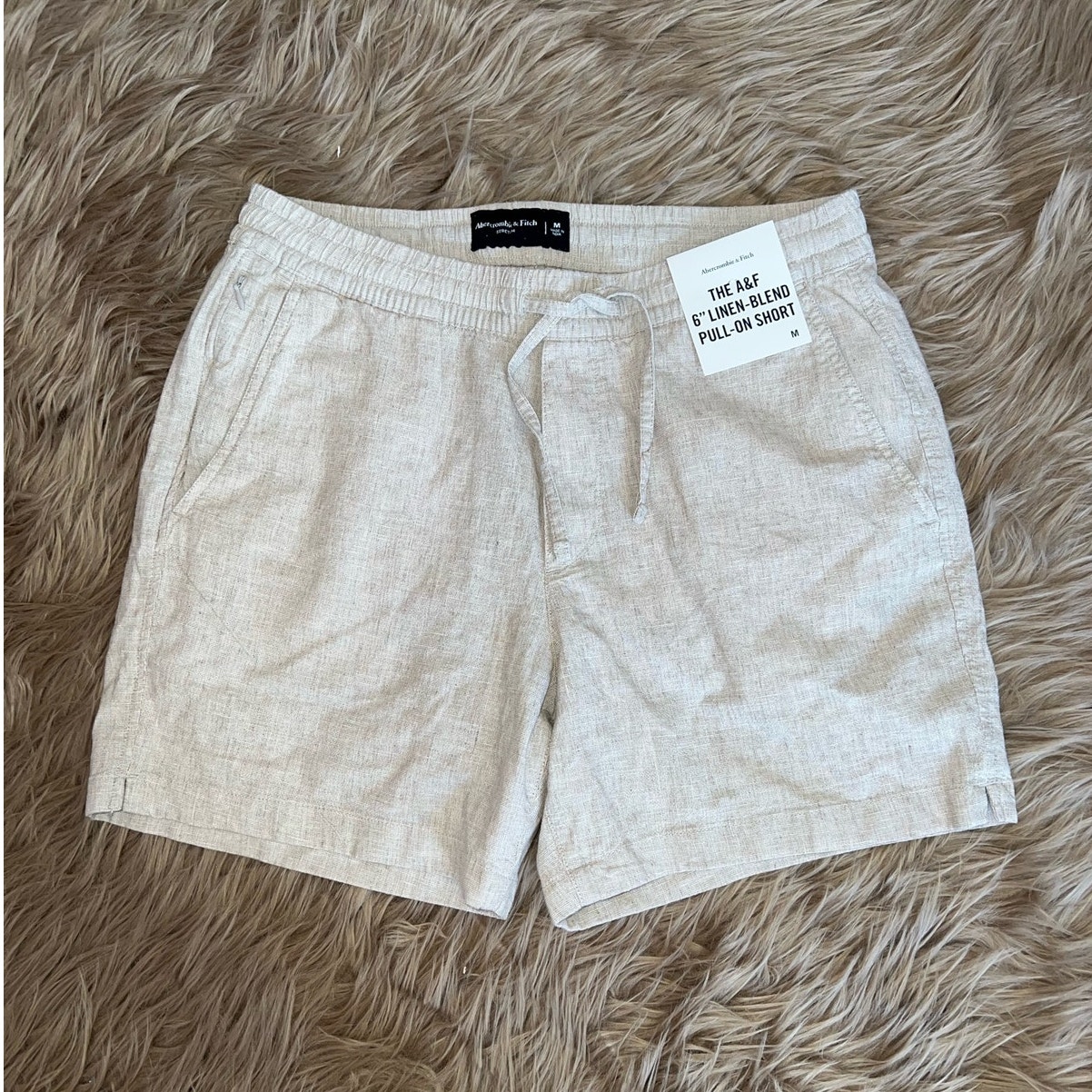 New A&F 6 Linen Blend Pull-On Shorts Women's Beige size M