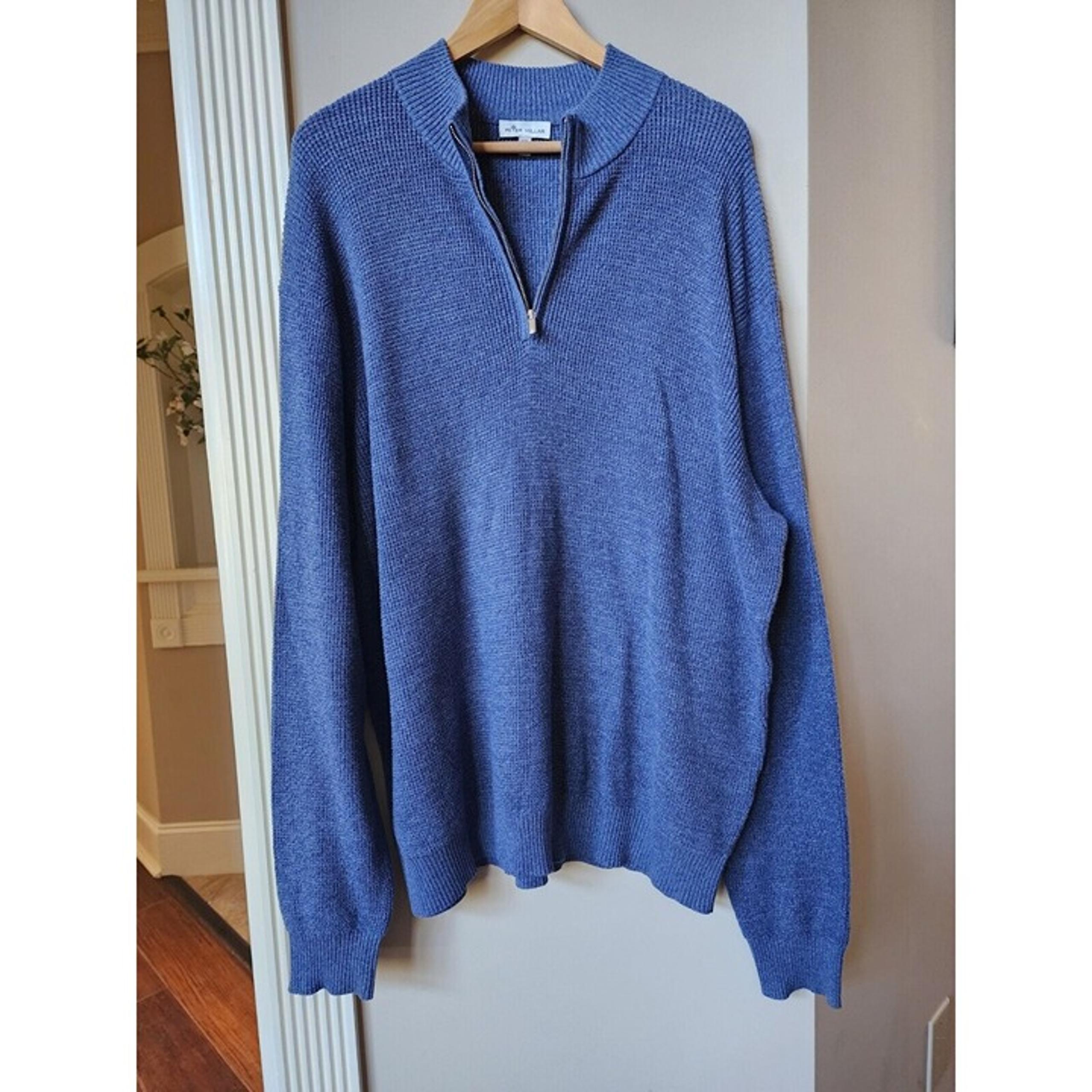 Peter Millar Sweater Mens 2XL Blue Long Sleeve 1/4 Zip Merino Wool Cotton XXL