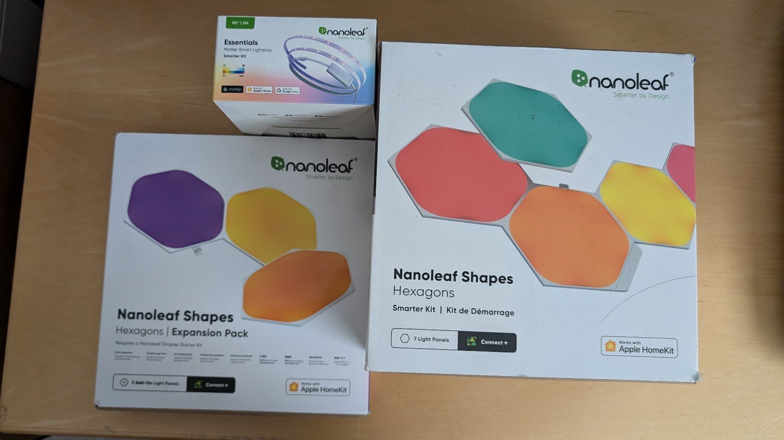 10 total hex panels: Nanoleaf Shapes Smarter Kit + Expansion Pack and Lightstrip
