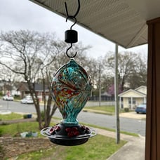 Hummingbird Feeder with 5 Perches, Hand Blown Glass Hummingbird Feeders for Outd