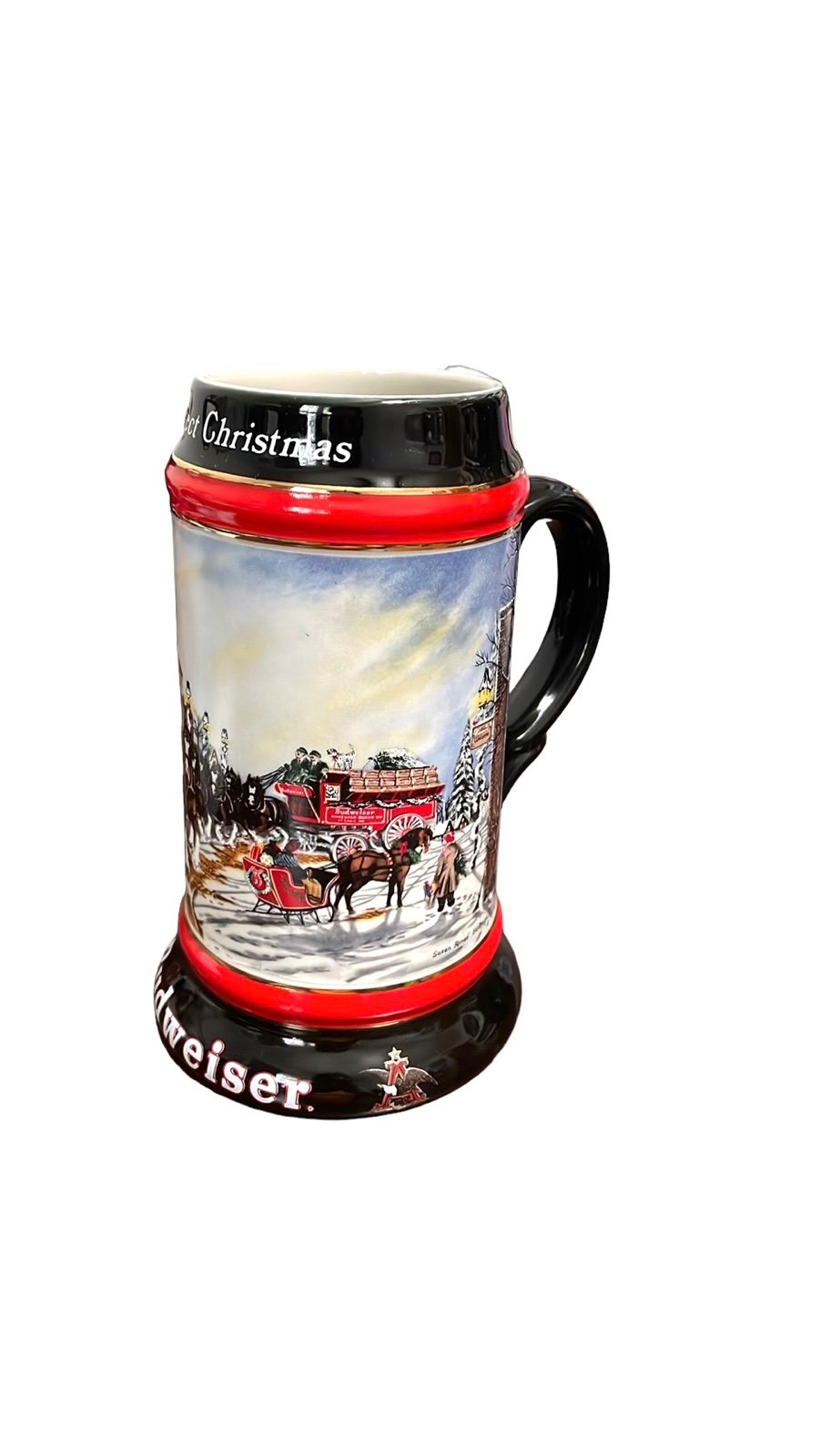 1992 Budweiser Holiday Christmas Collectors Series Clydesdales Beer Mug 7”