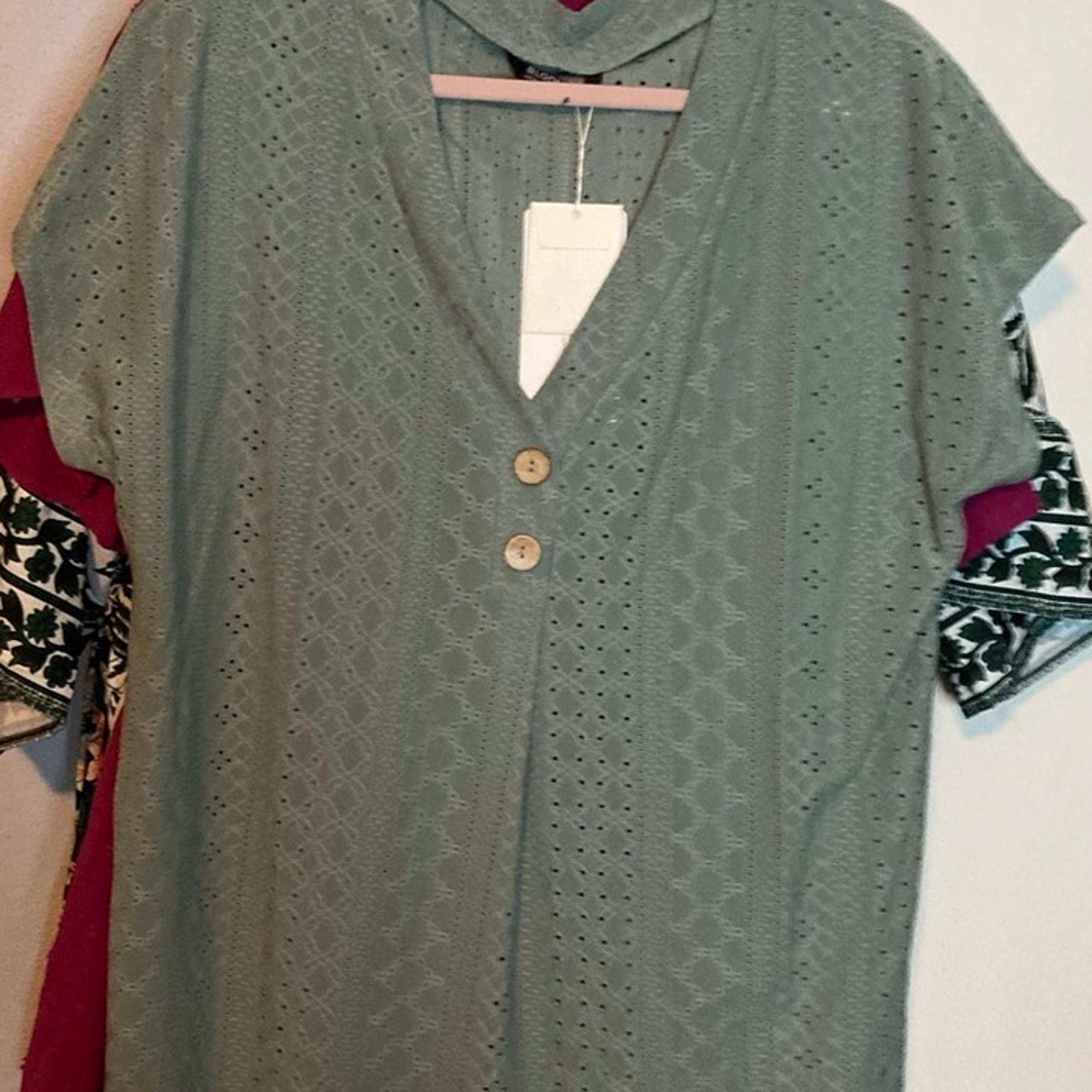 Bloomchic  sage green textured knit  short sleeves top