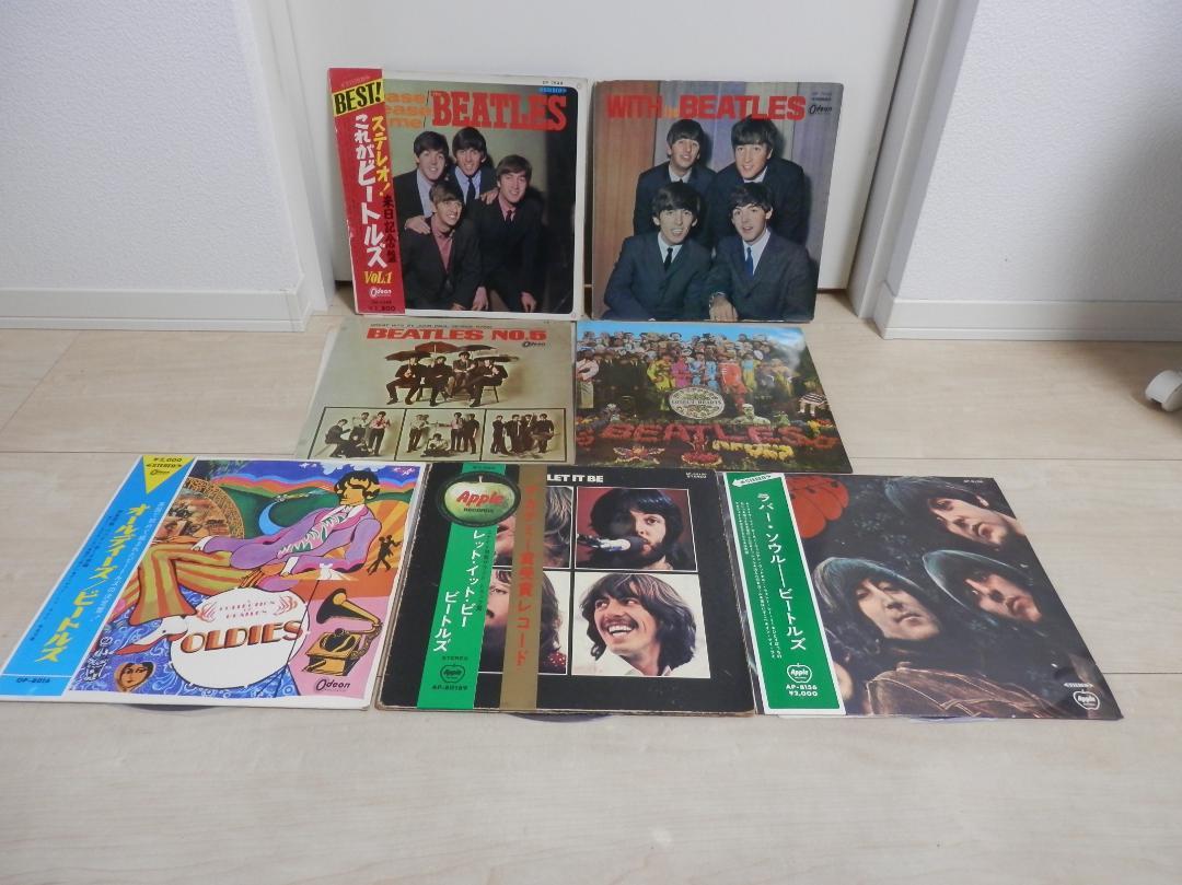 THE BEATLES Records, Red Label, 7 Sets, with Obi, As Is.
