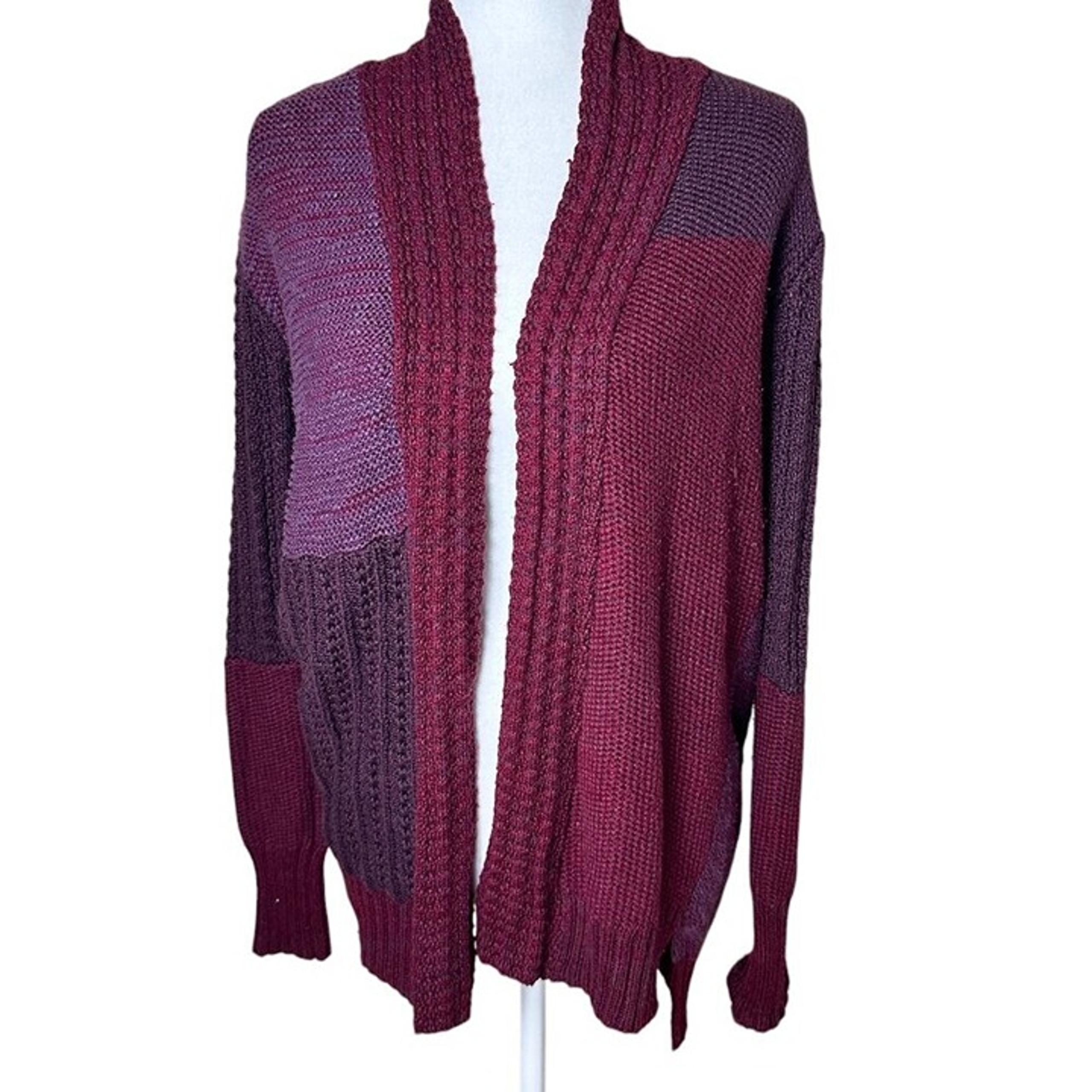 URBAN OUTFITTERS Ecote Patchwork Maroon Open Drap Cardigan Sweater Size Medium