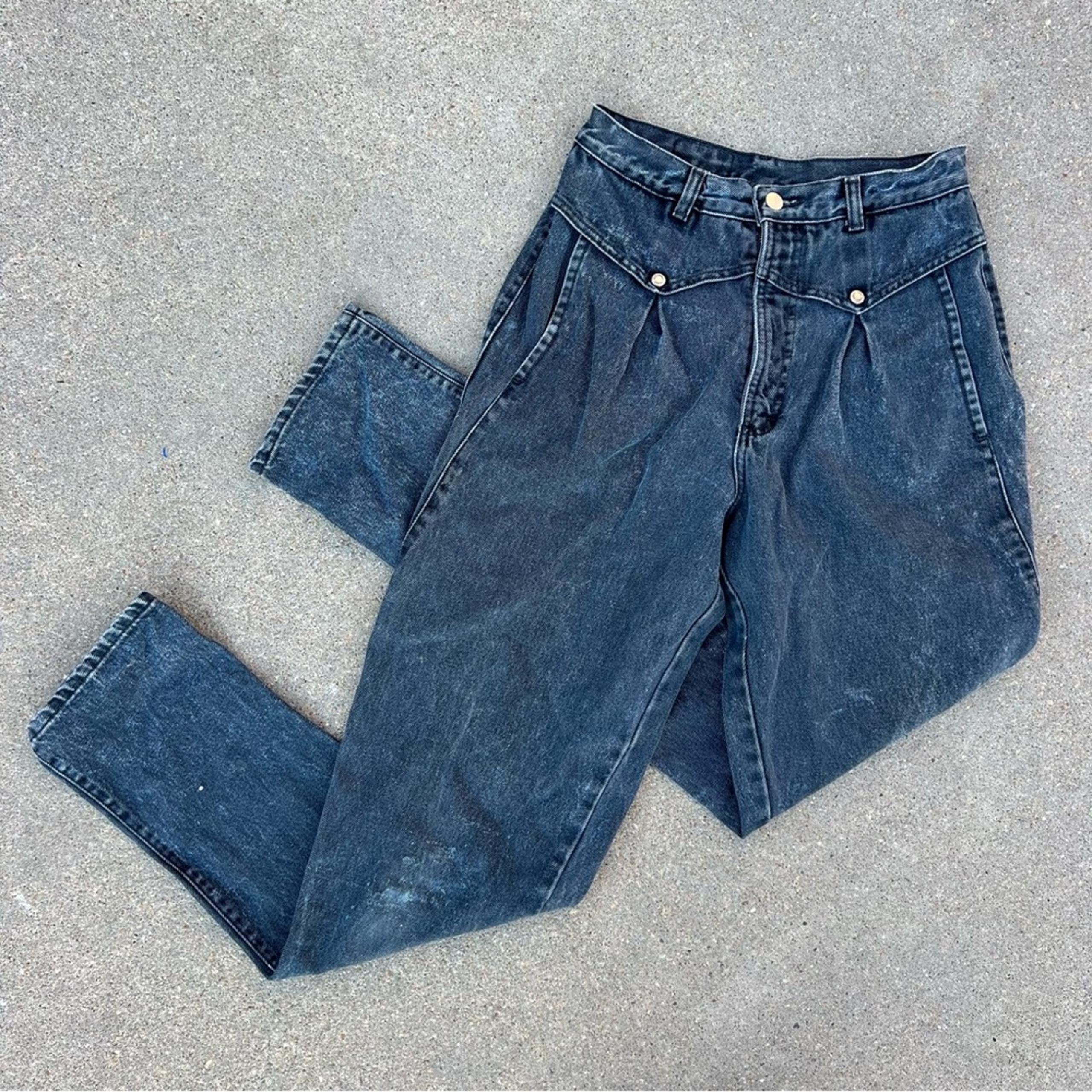 Vintage 80s Rockies hi rise flap fold over cowgirl western bareback Jeans black