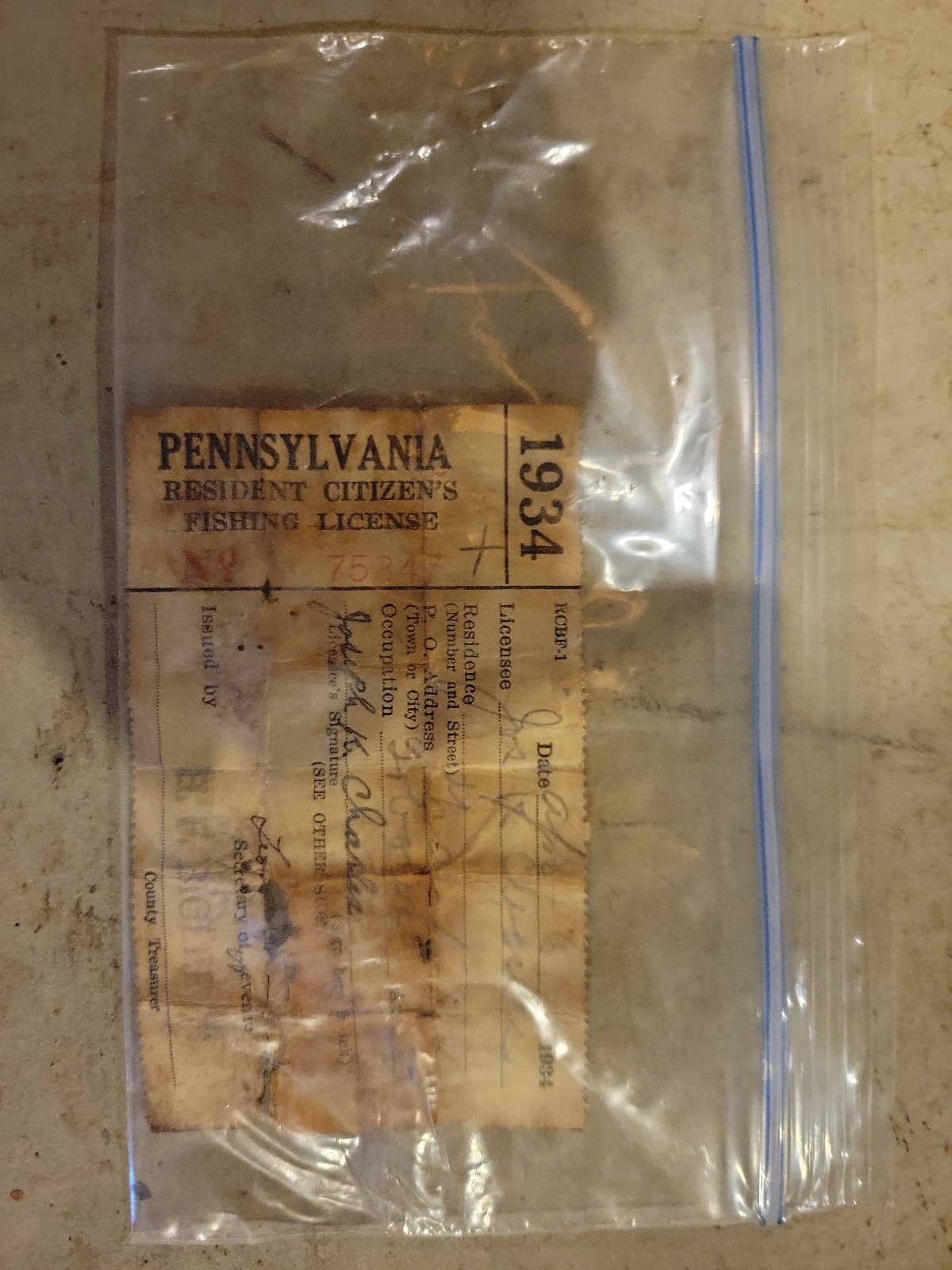 Hunting license 1934 fishing license