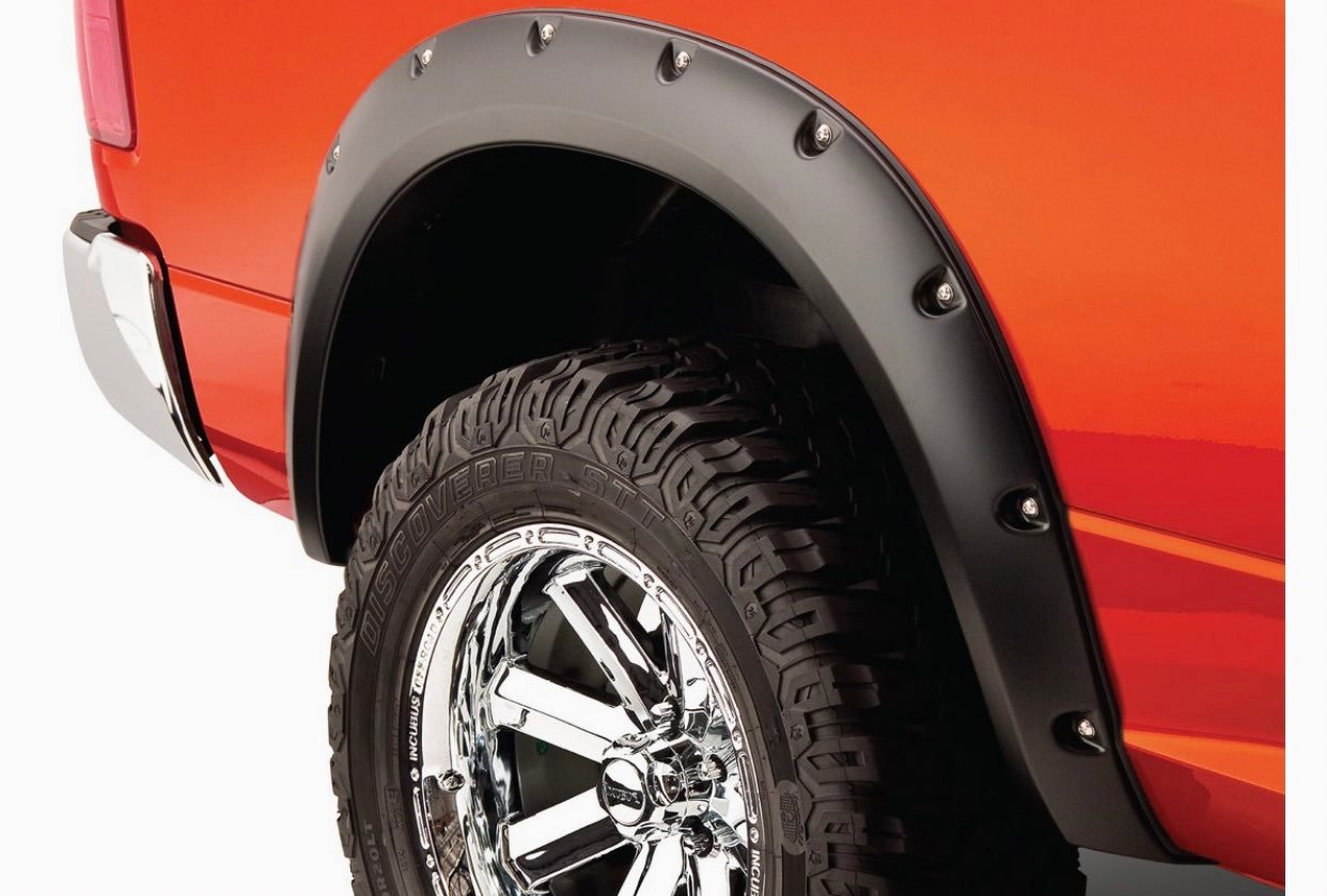 Bushwacker 50038-02 Black Pocket/Rivet Style Smooth Finish Rear Fender Flares
