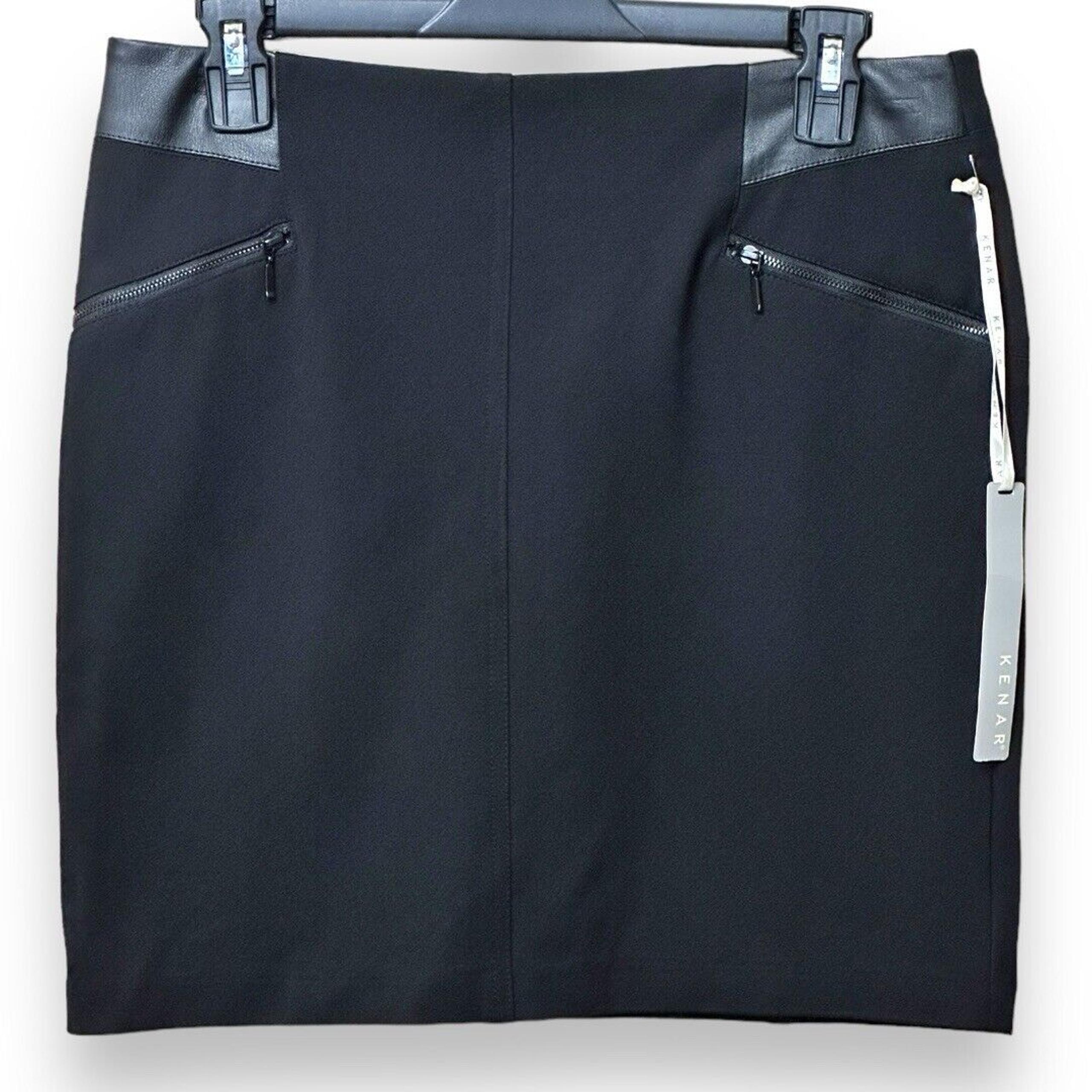 Kenar Black Pencil Skirt Zipper Faux Leather Accents Size 4 NWT