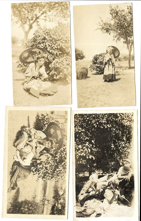 4 Early 1900s Original Photographs of Young Bohemian Girls w Guitars & Parasols