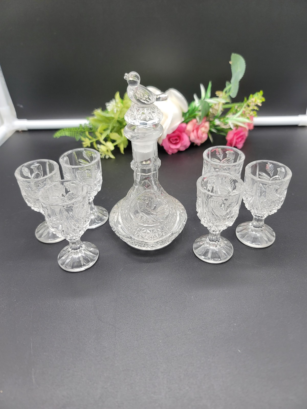 Vintage Hofbauer The Byrdes Collection Crystal Cordial Liquor Set