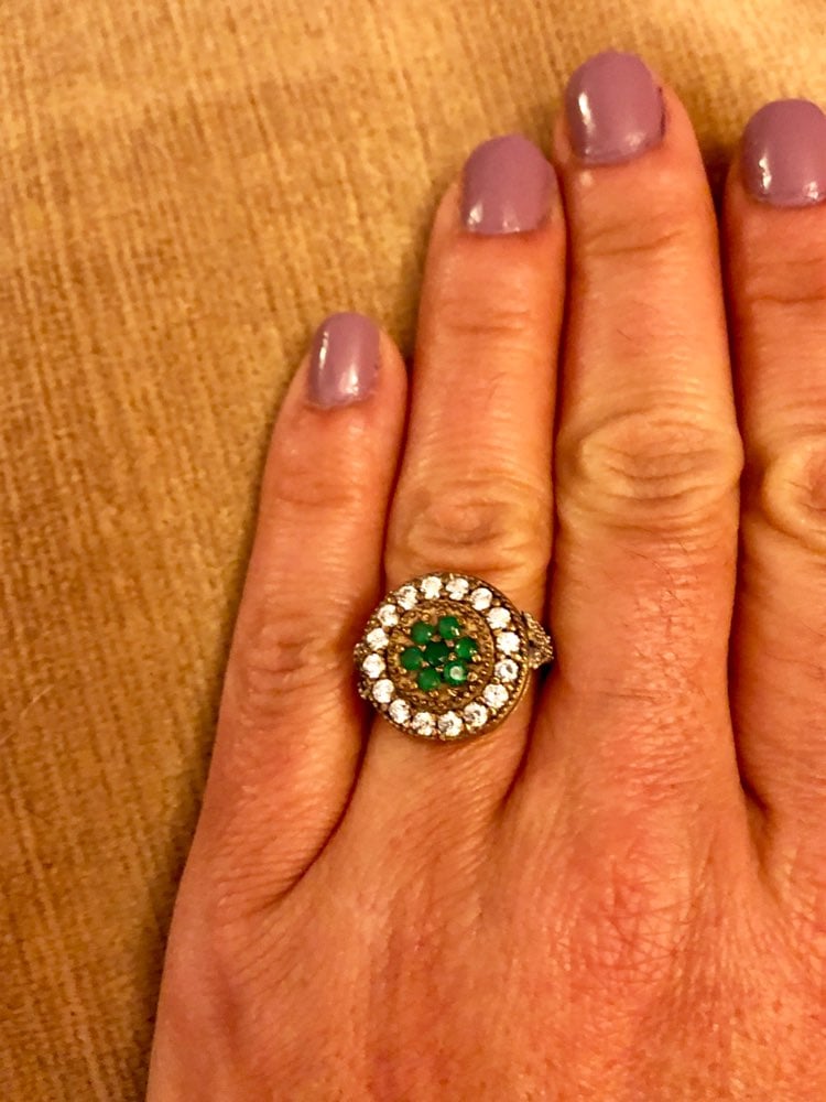 Emerald Topaz Silver Ring Size 8