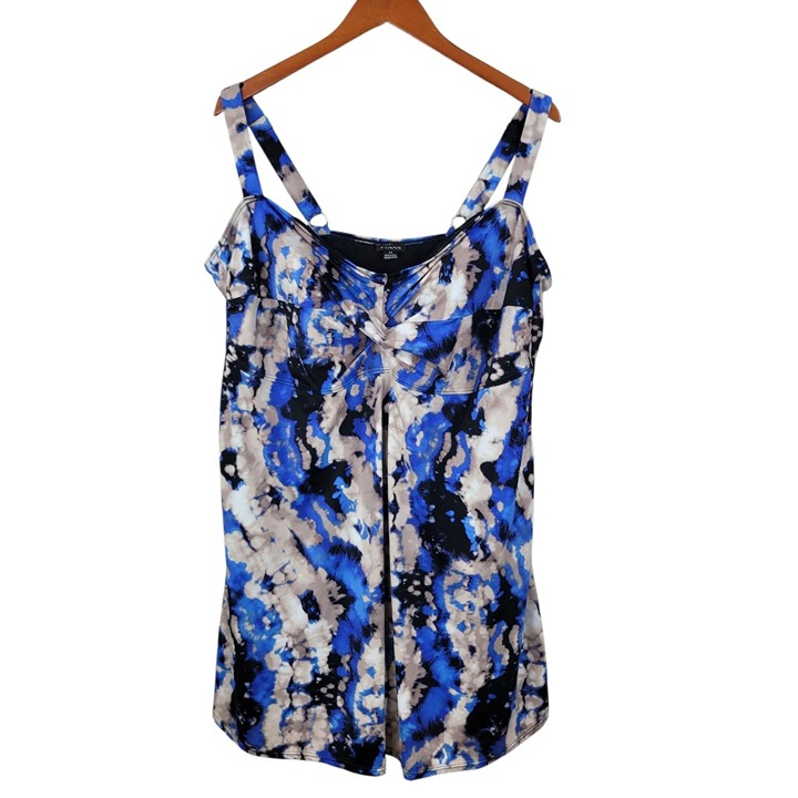 One Piece Swimsuit Plus Size 24W Blue Wire free Swim Dress Baithing Suit - Evans