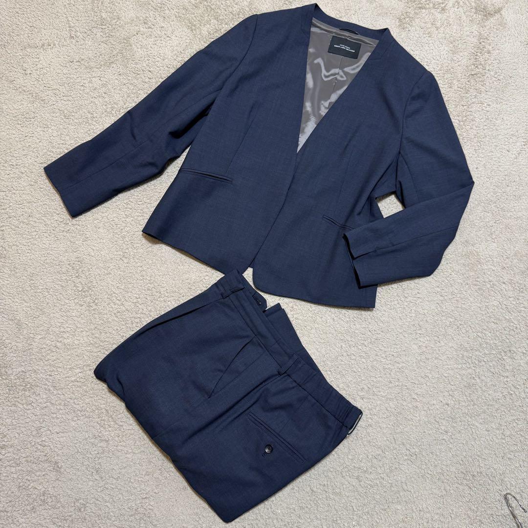 【Excellent Condition】 Green Label Relaxing No-Collar Pants Suit Set 46