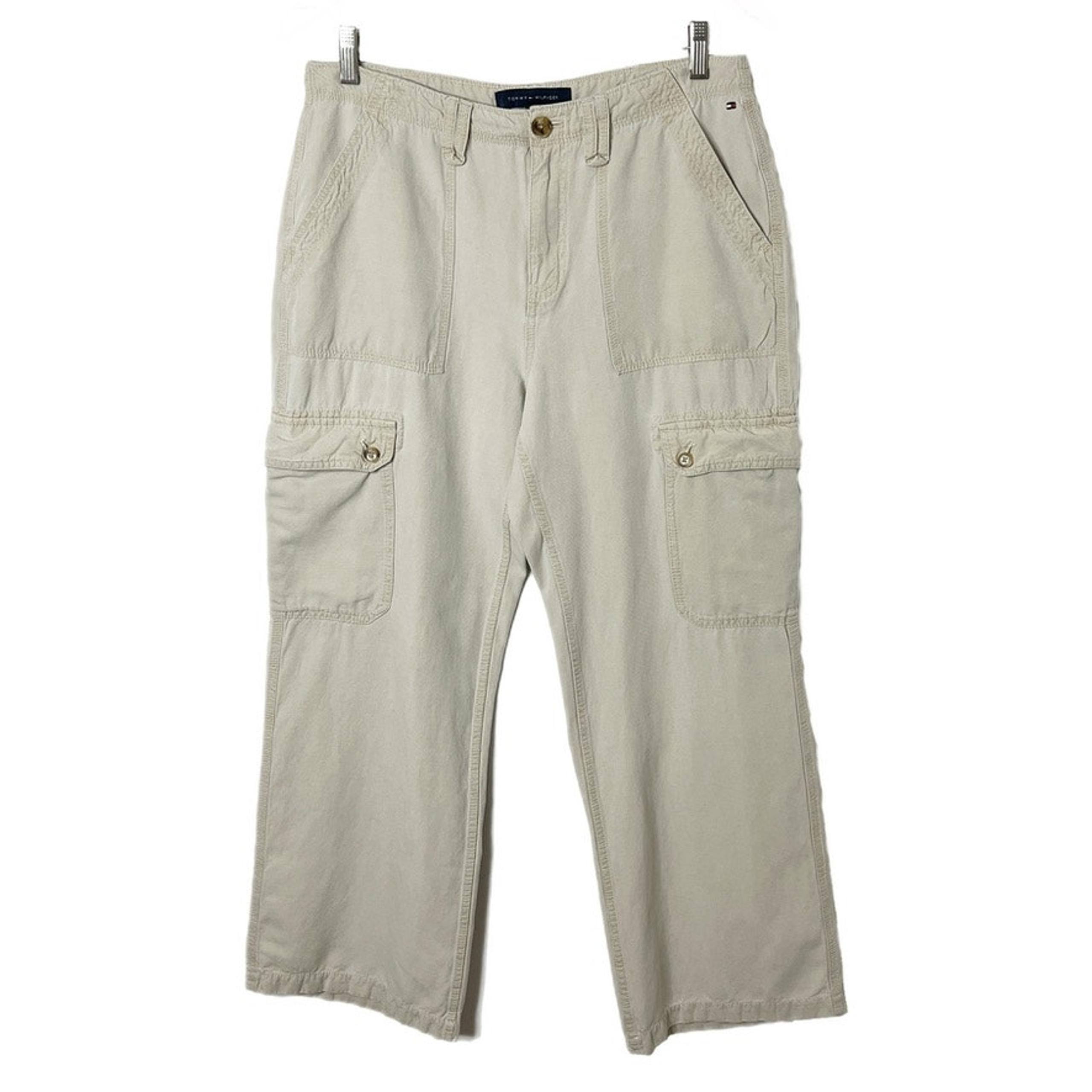 Tommy Hilfiger Women's Cargo Pants 8 Khaki Beige Wide Leg Chino High Rise Retro